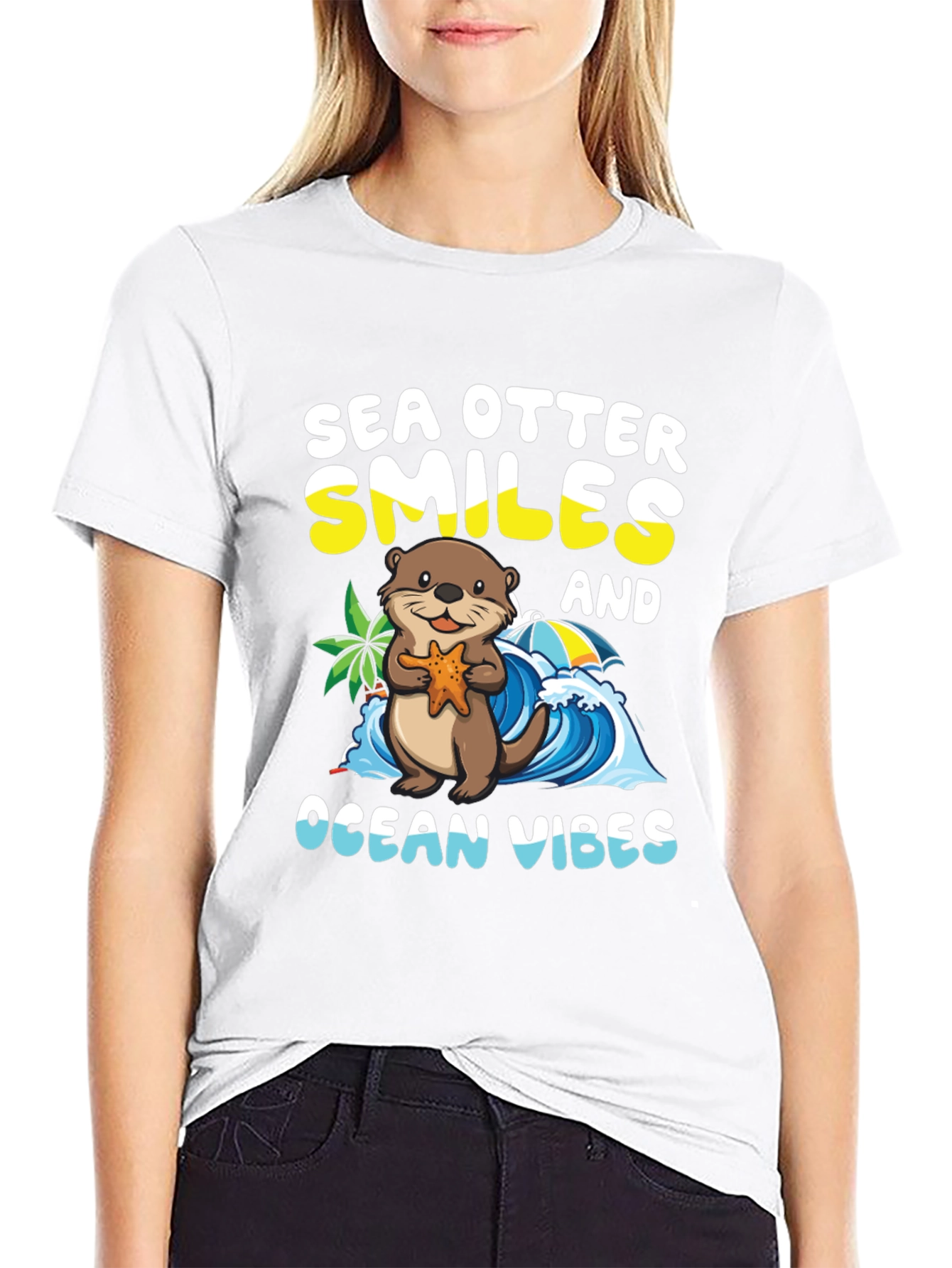 Black Sea Otter Smiles Ocean Vibes T-Shirt view 9