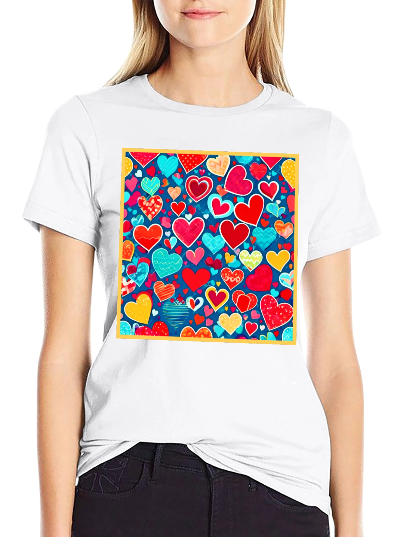 Black Heart Pattern Black T-Shirt - Valentine's Day Style view 9