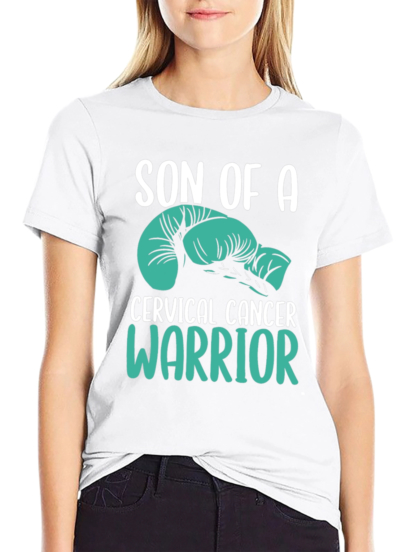 Black Cervical Cancer Warrior T-Shirt - Teal Boxing Gloves view 9