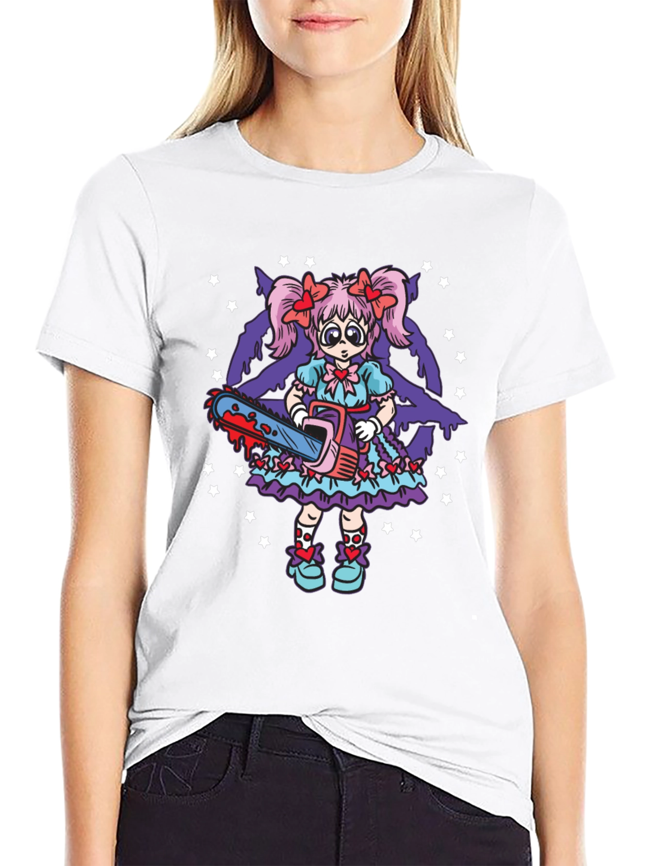 Black Creepy Cute Chainsaw Doll Graphic Tee view 9
