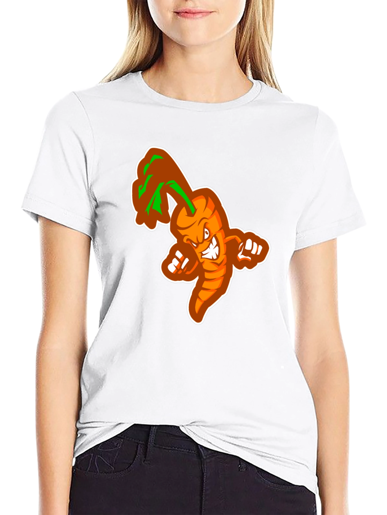 Black Men's Black T-shirt with Cartoon Carrot Design view 9