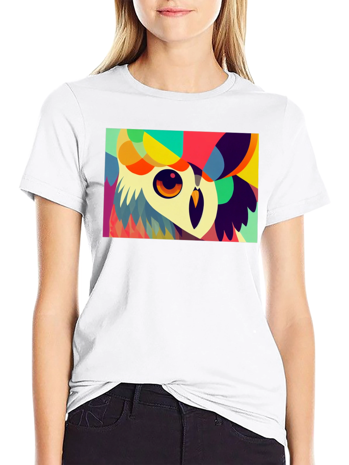 Black Abstract Owl Graphic Tee - Unique Colorful Design view 9