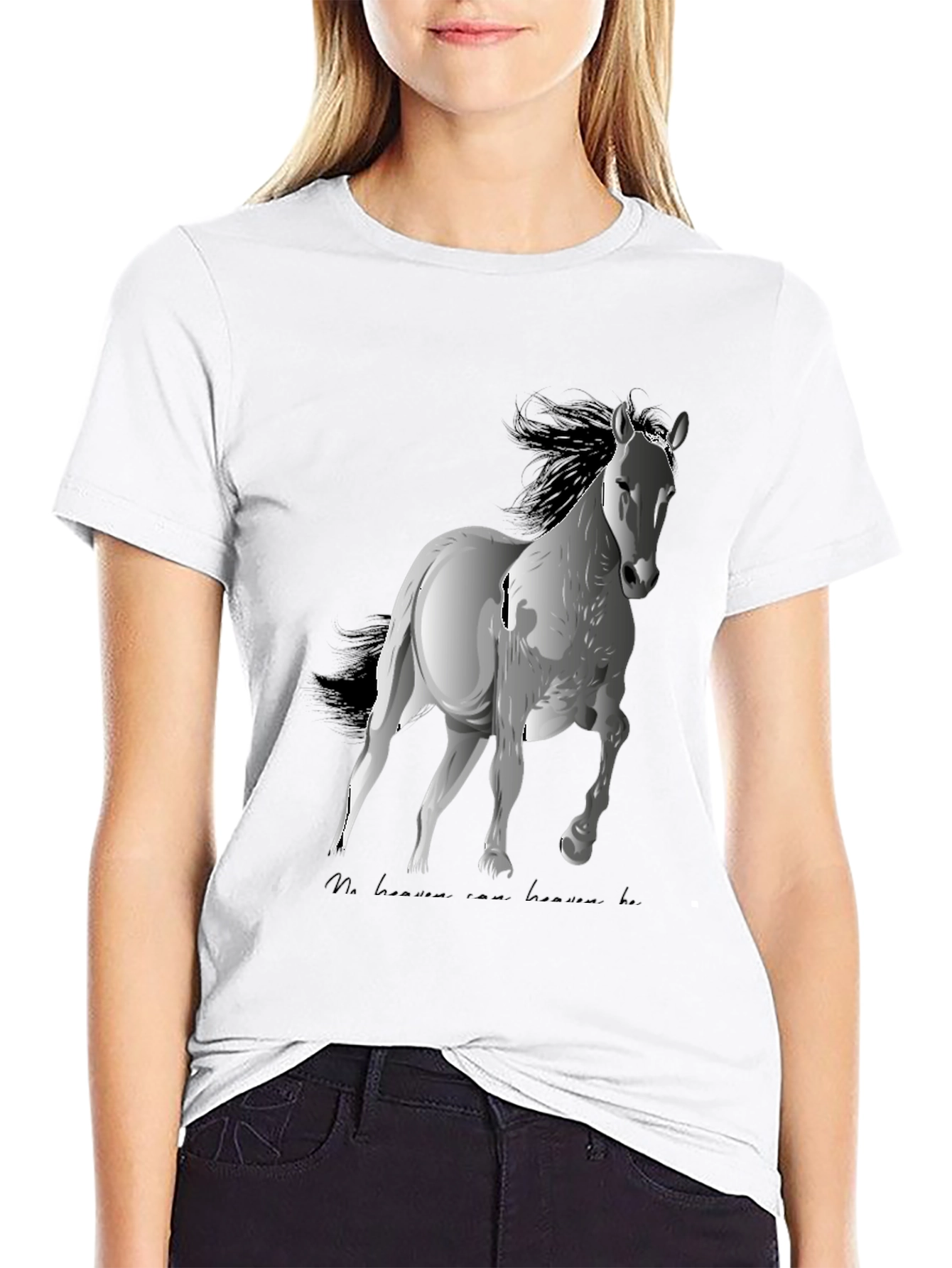 Black Horse Graphic Tee - Black Cotton Blend, Stylish Casual Wear view 9