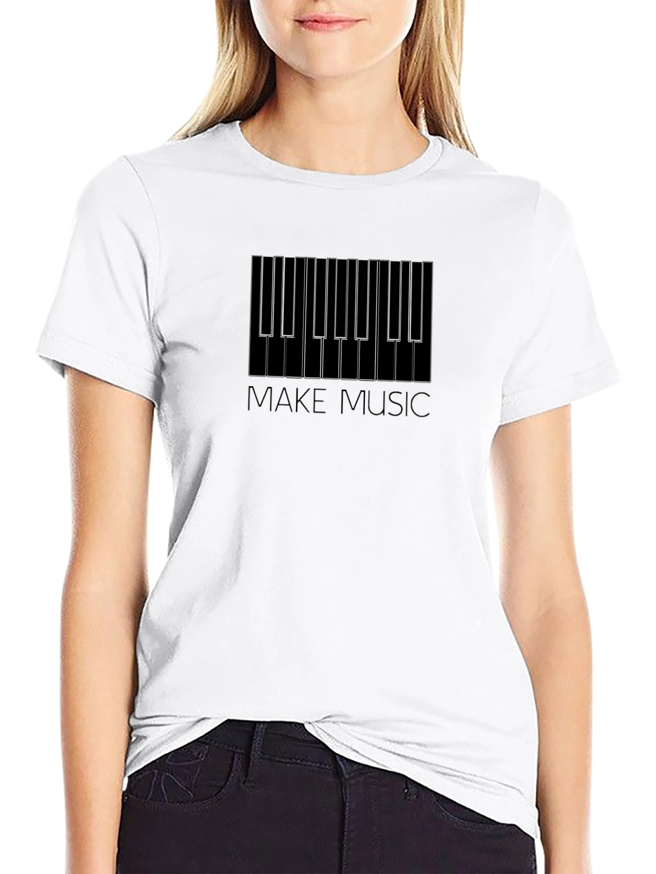 Black Make Music Piano Keys Graphic Tee view 9