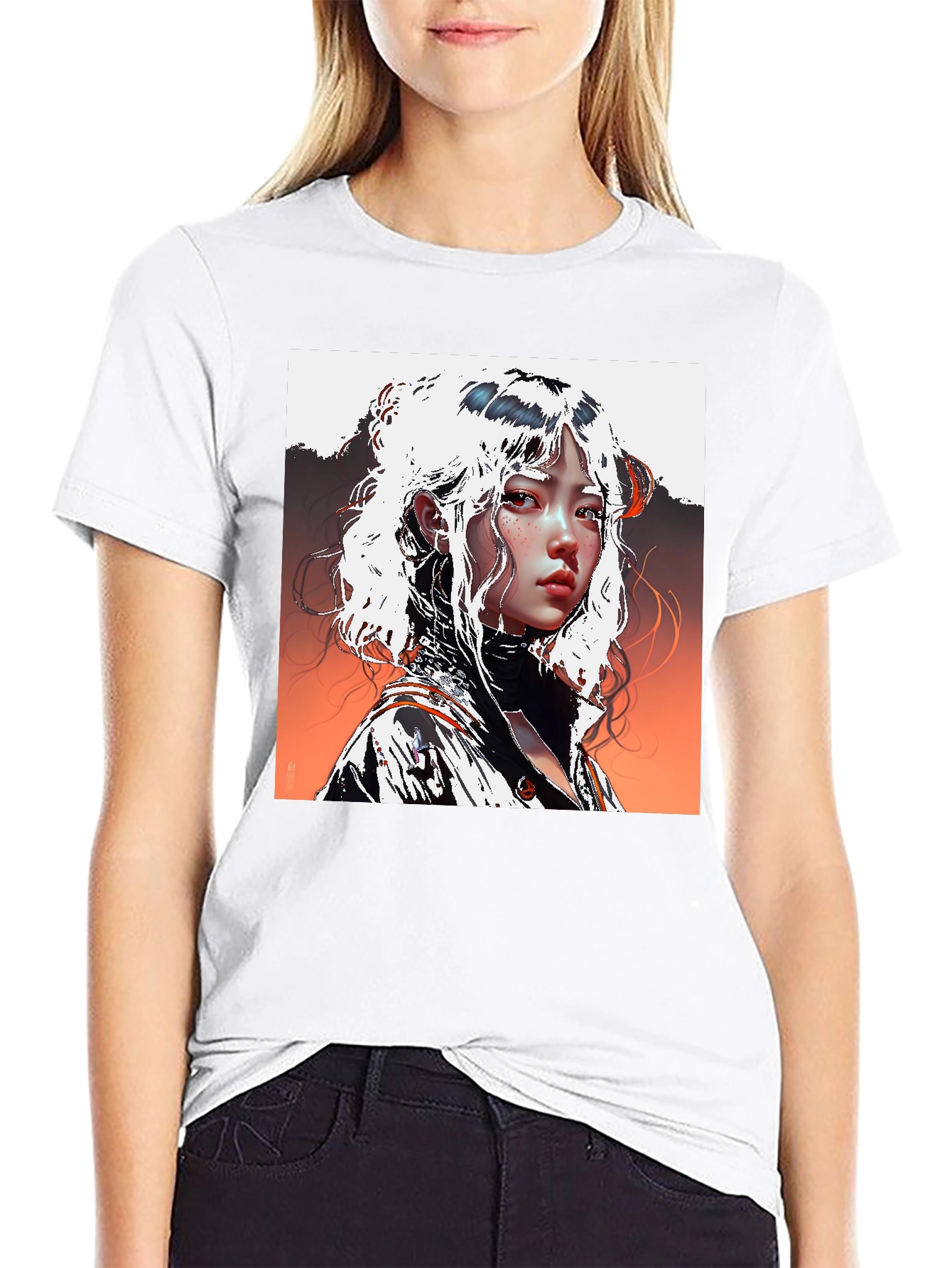 Black Anime Portrait Graphic Tee - Unisex Black T-Shirt view 9