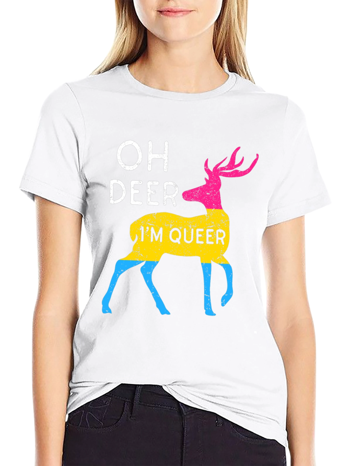 Black Oh Deer I'm Queer T-Shirt view 9