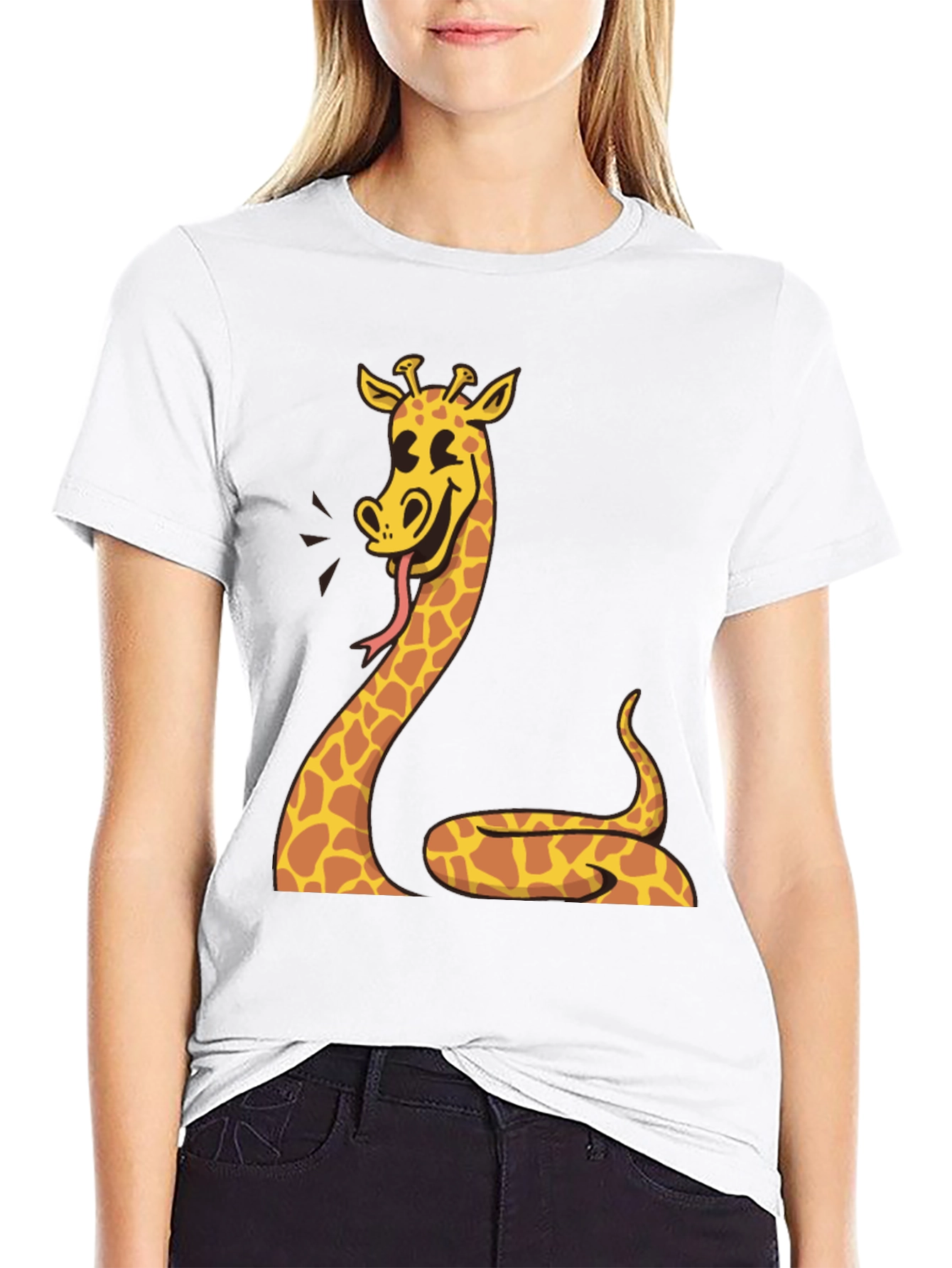 Black Giraffe Snake Graphic Tee - Unique Men's Black T-Shirt view 9