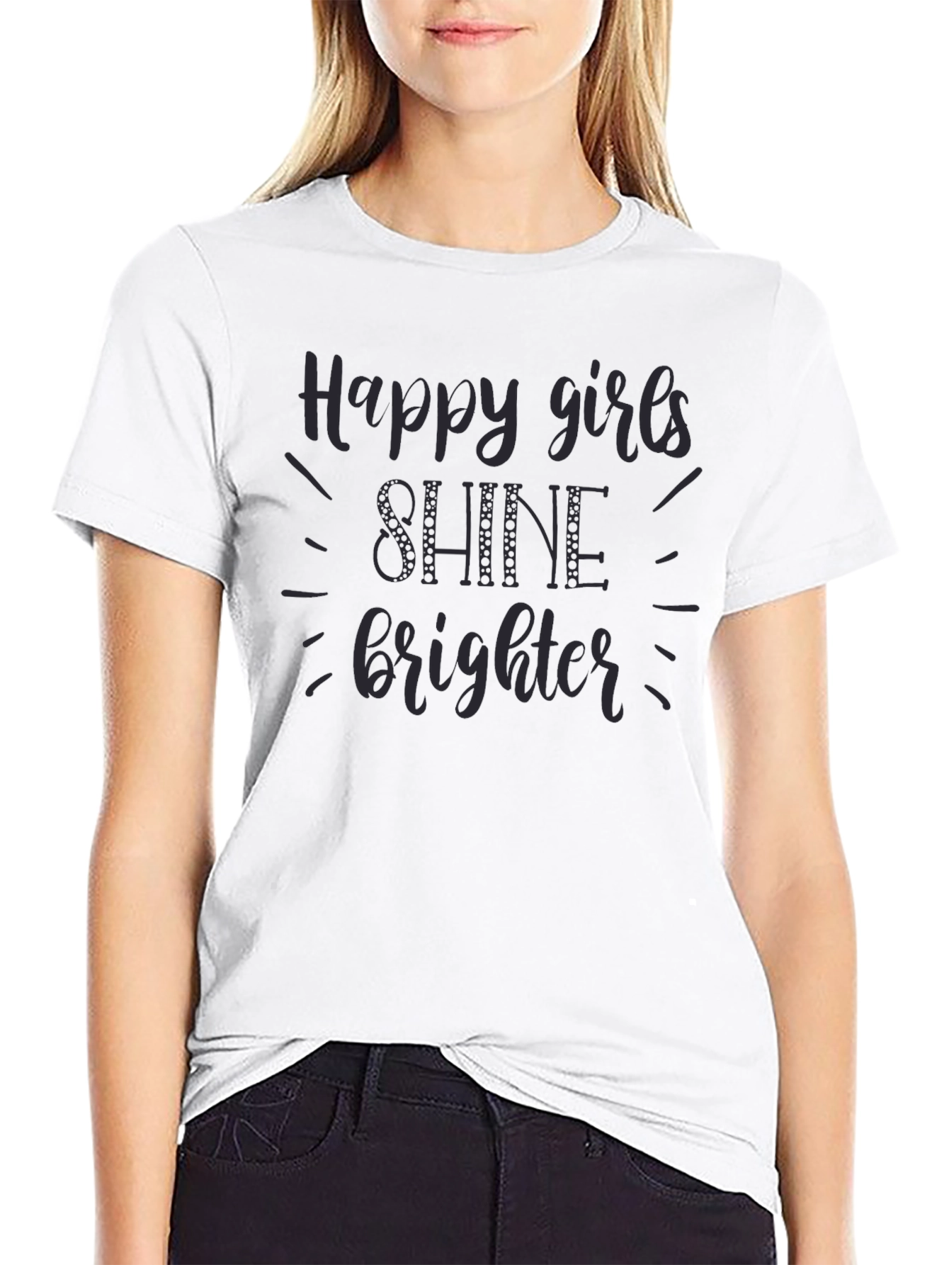 Black Happy Girls Shine Brighter Graphic Tee view 9