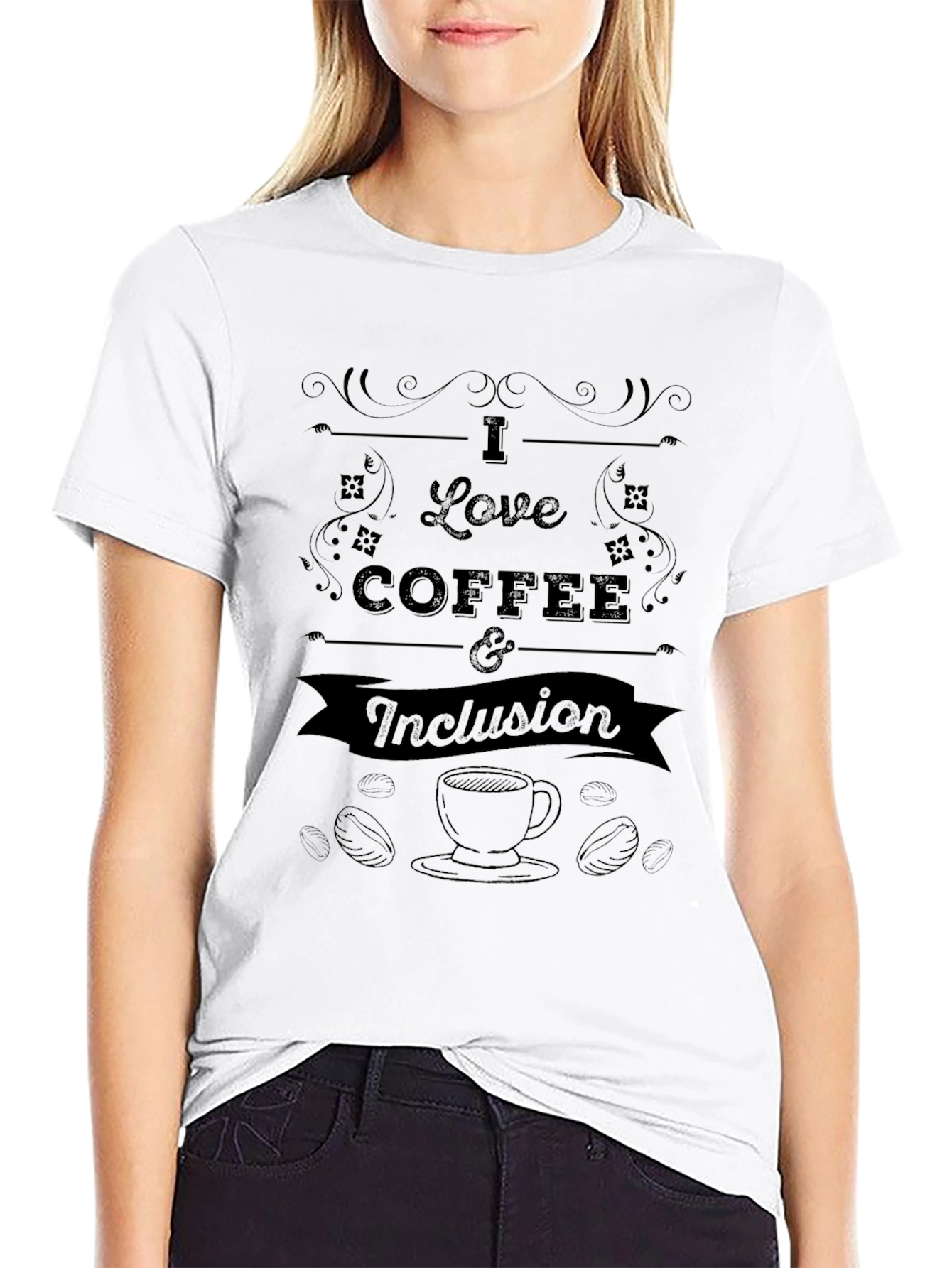 Black I Love Coffee & Inclusion Graphic T-Shirt view 9