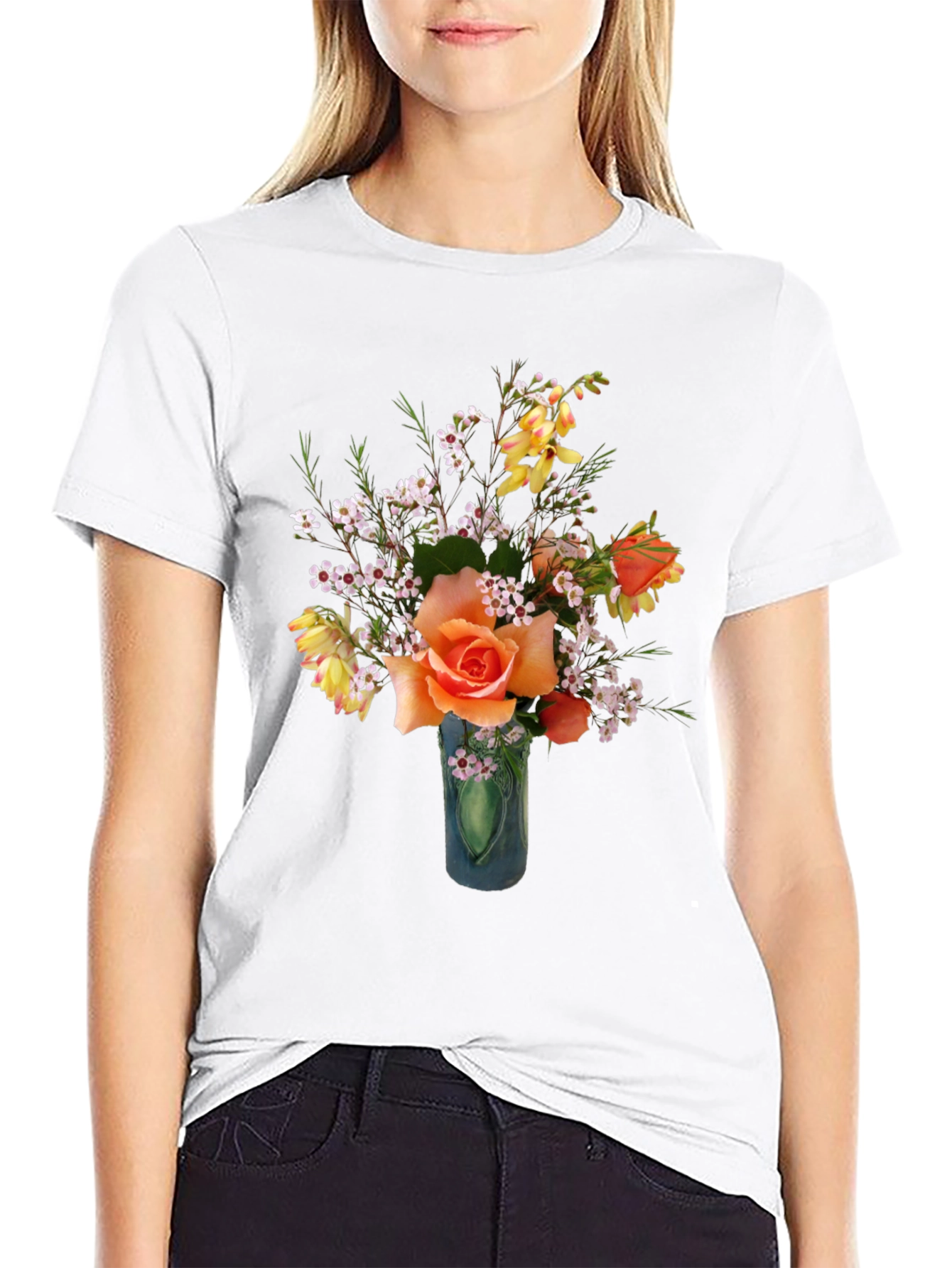 Black Floral T-Shirt - Rose Bouquet Graphic Tee view 9
