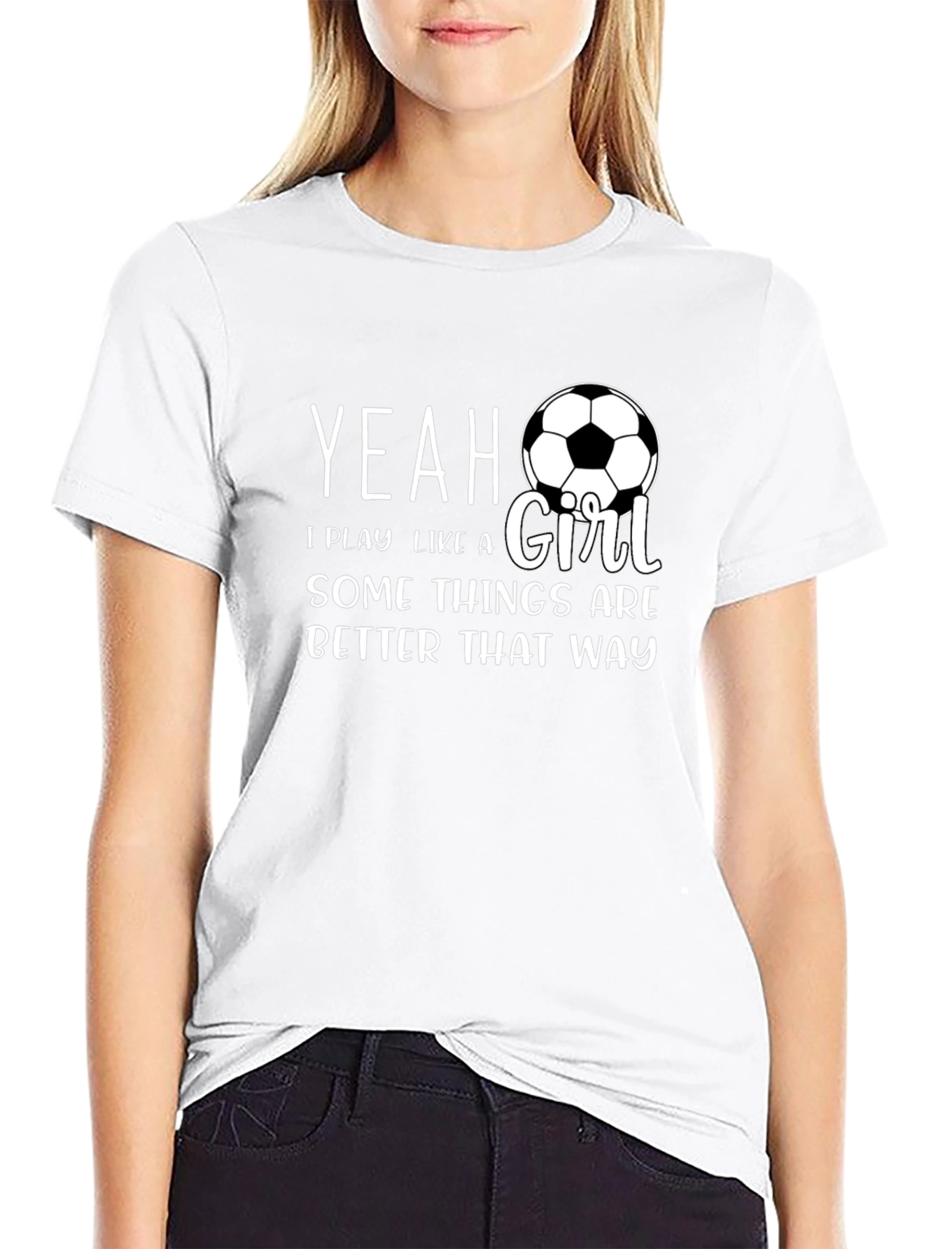 Black Yeah I Play Like A Girl Soccer T-Shirt view 9