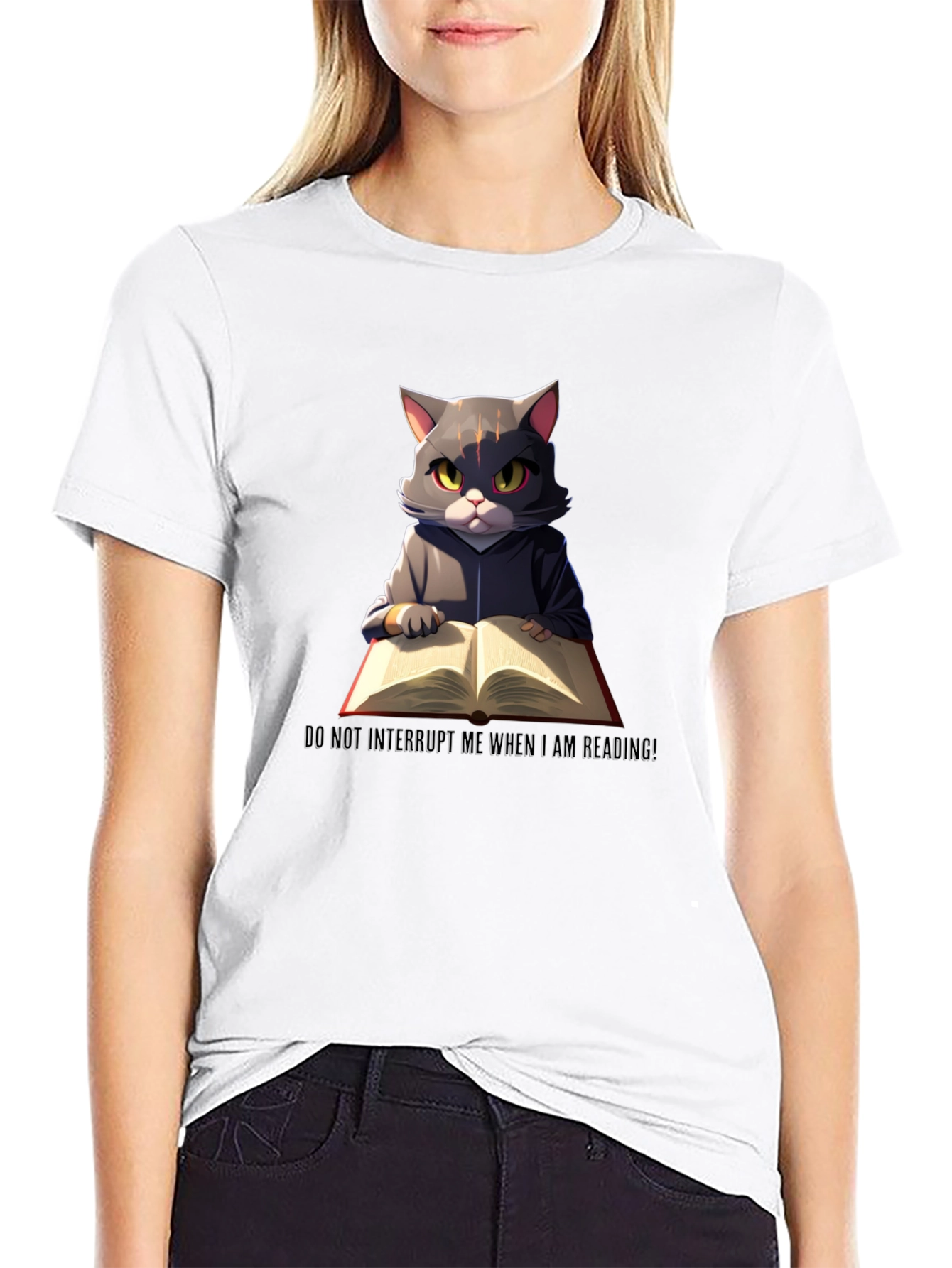Black Reading Cat Graphic T-Shirt - Do Not Disturb view 9
