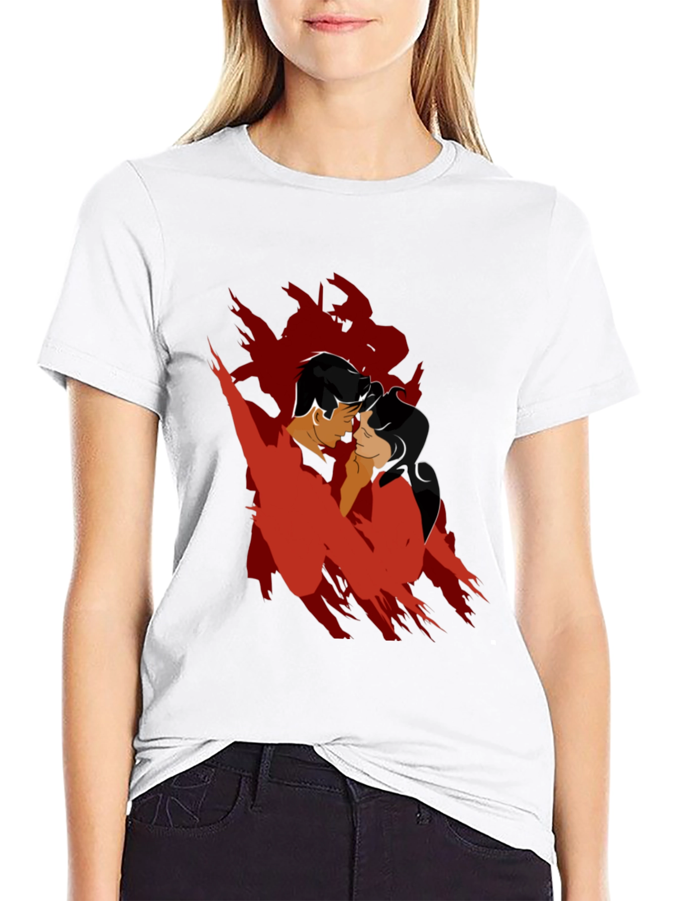 Black Romantic Silhouette Graphic Tee - Black Cotton Blend view 9