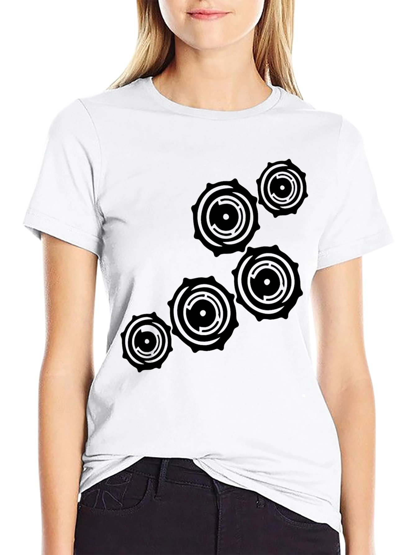 Black Abstract Circle Design Black T-Shirt view 9