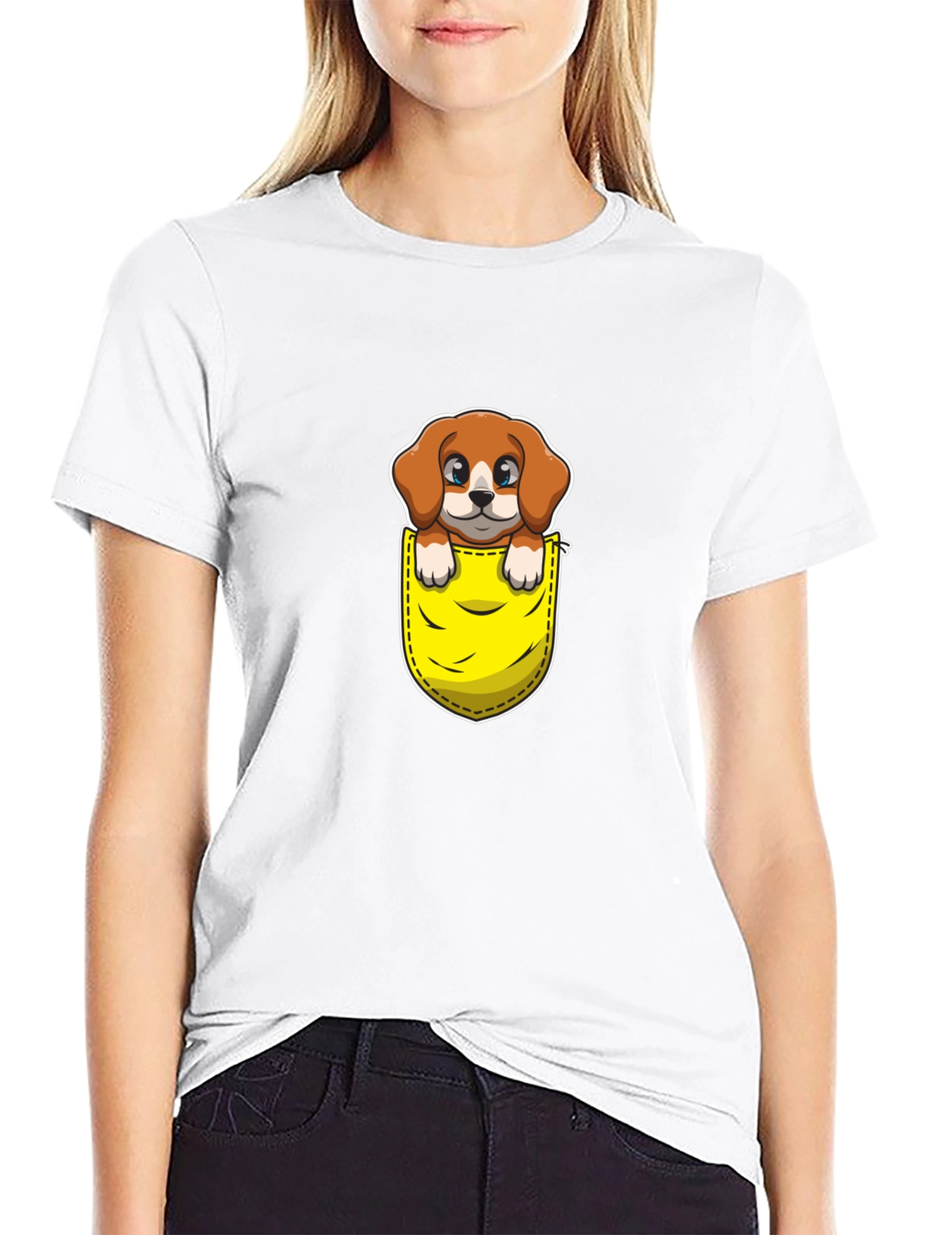 Black Cute Dog in Pocket Graphic Tee - Unisex view 9