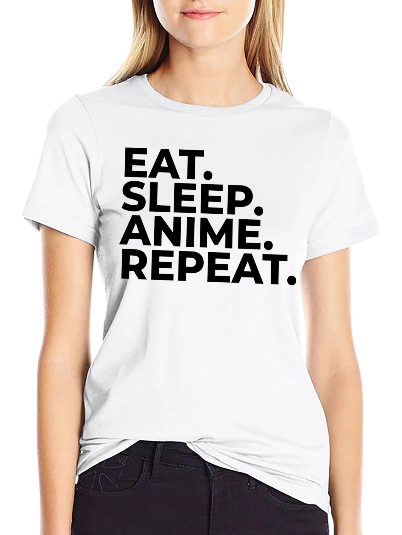 Black Eat Sleep Anime Repeat Black Graphic Tee view 9