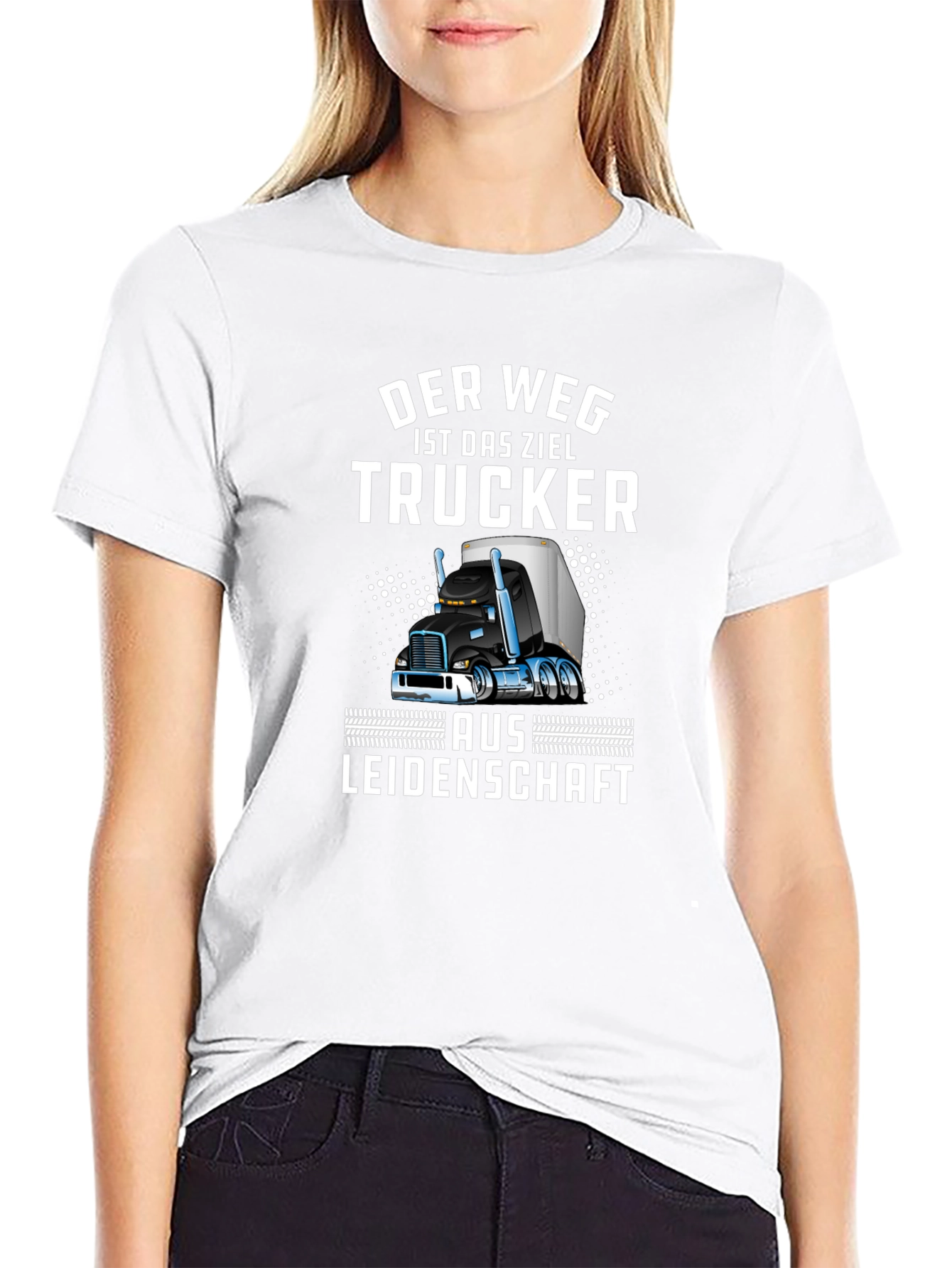 Black Trucker T-Shirt - "Der Weg Ist Das Ziel" Design view 9