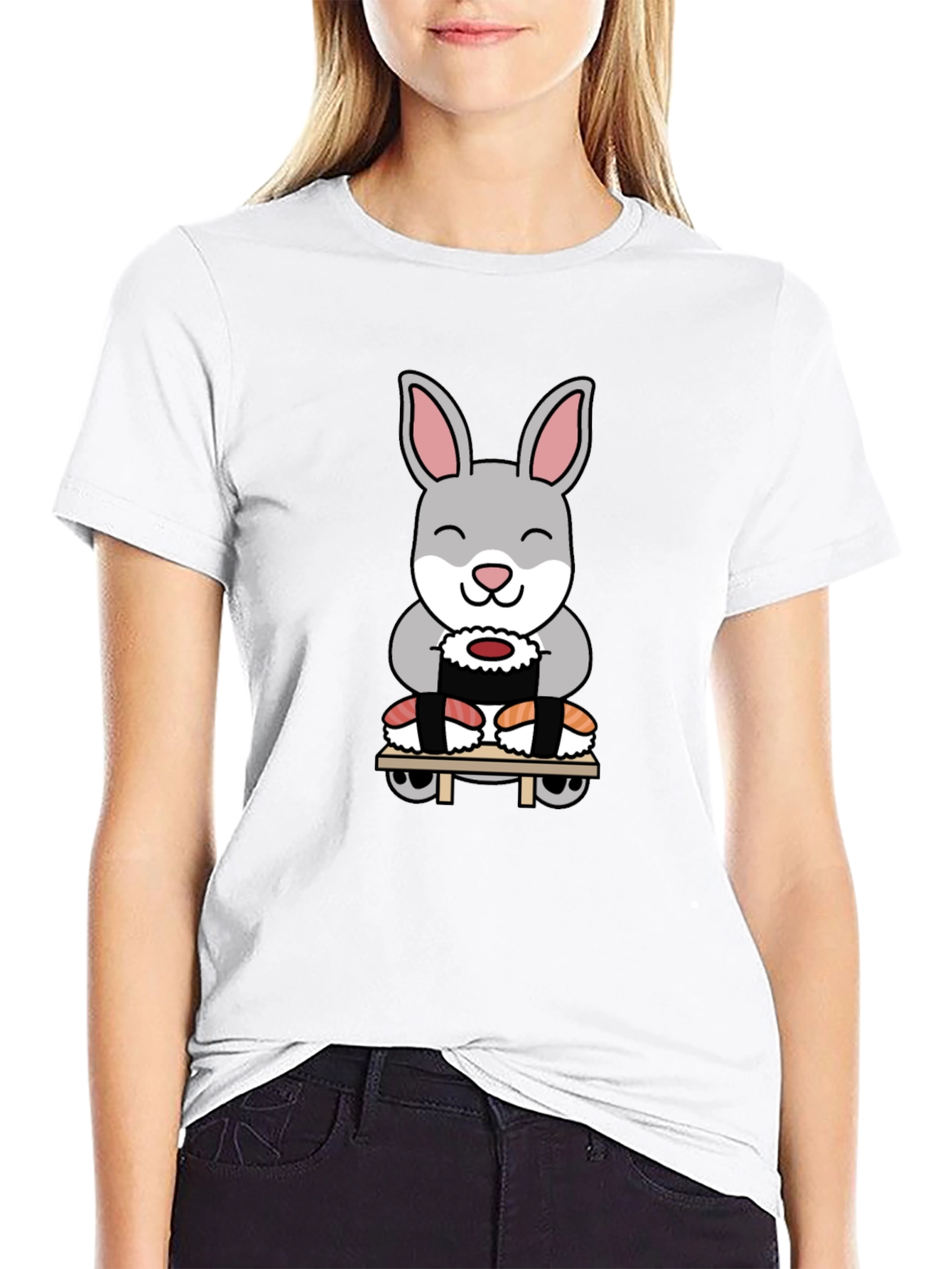 Black Sushi Rabbit Graphic T-Shirt - Black Cotton Blend view 9