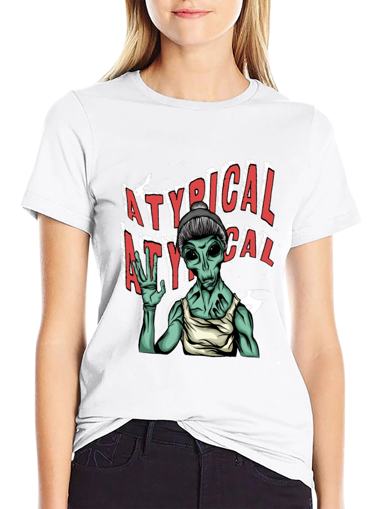Black Atypical Alien Graphic Tee - Black Cotton T-Shirt view 9