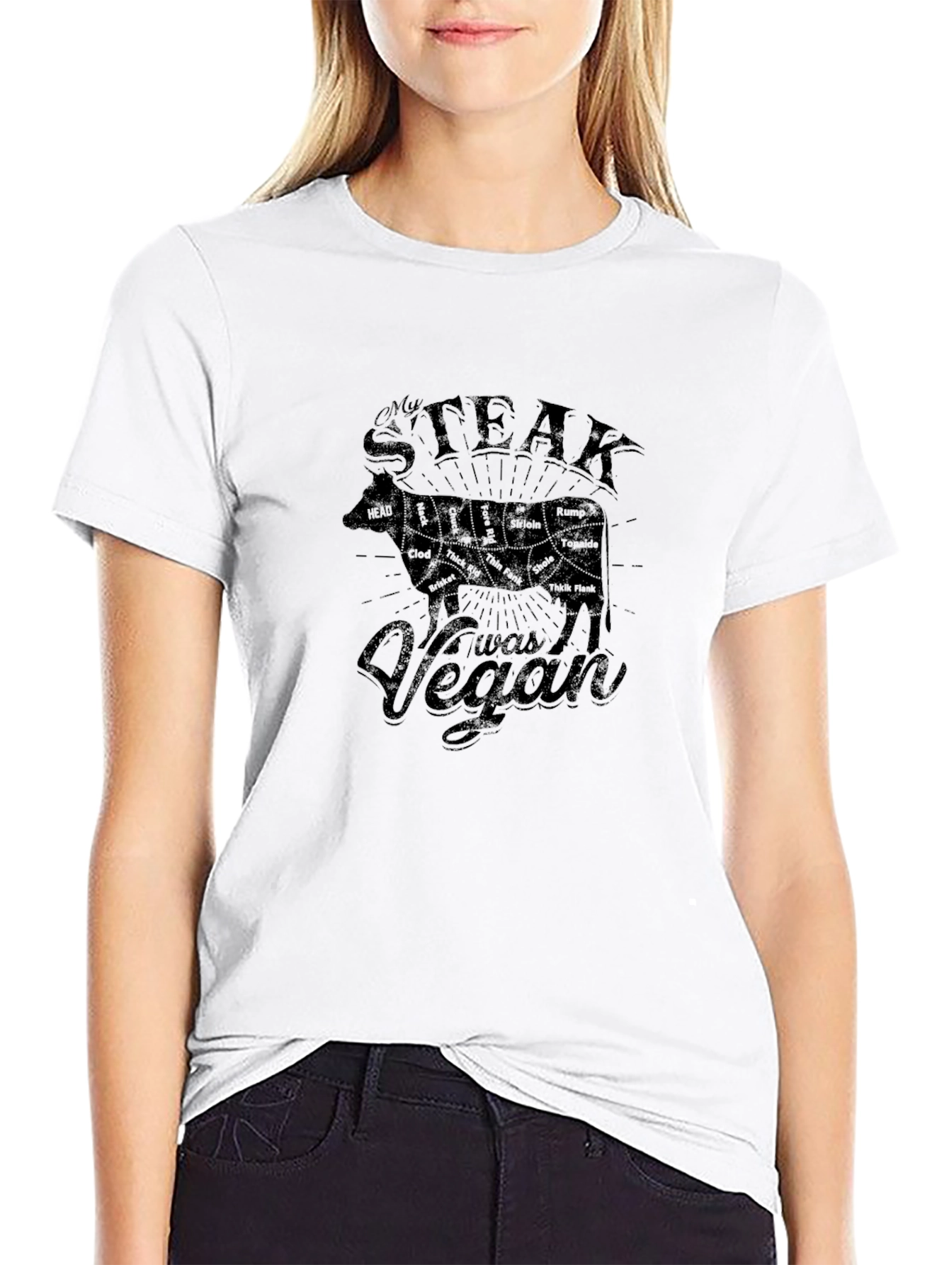 Black Vegan Steak T-Shirt - Black Graphic Tee view 9