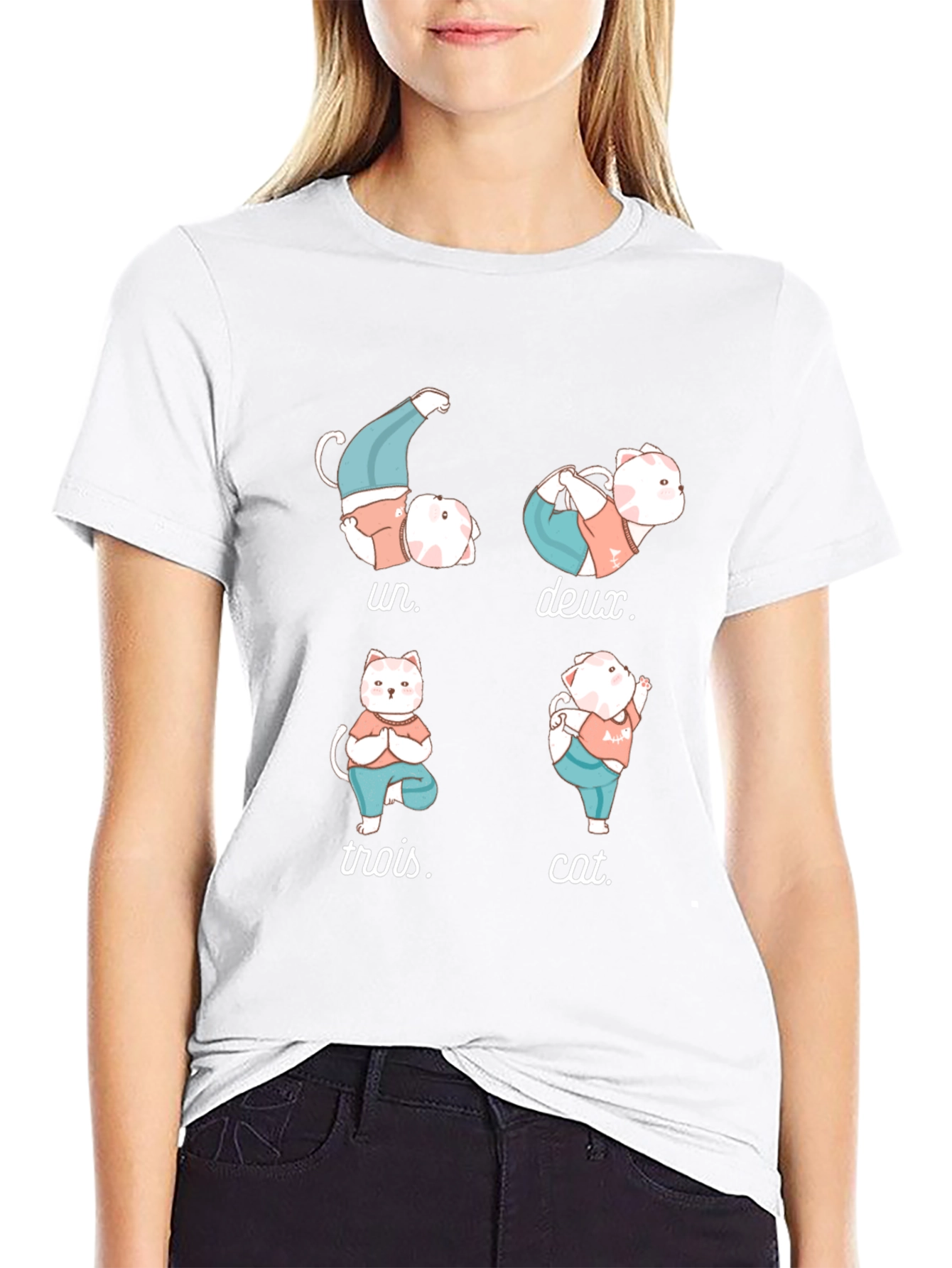 Yoga Cat T-Shirt - Humorous French Numbers Tee - 9