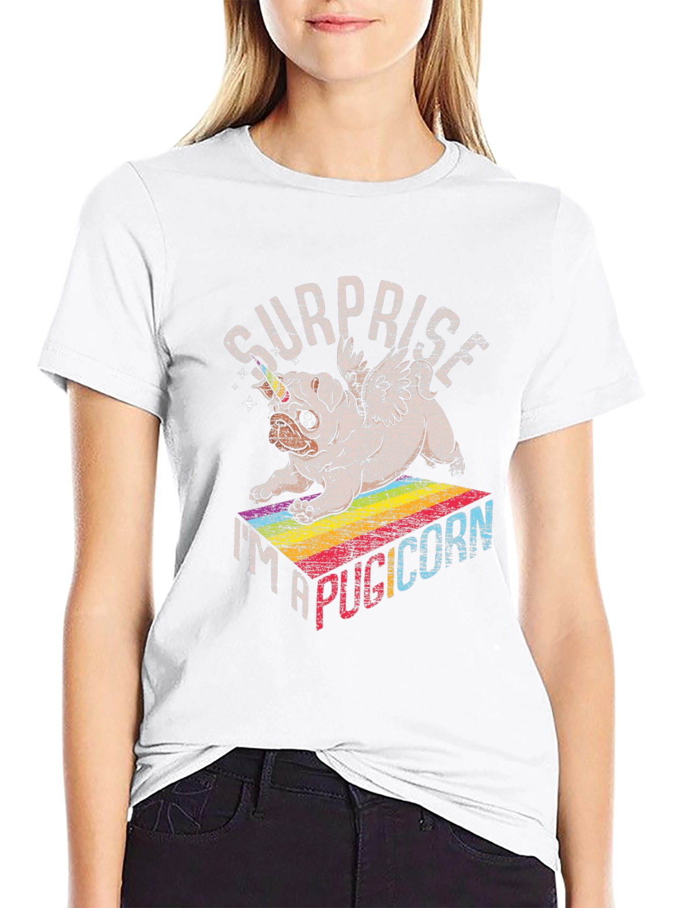 Black Surprise Pugicorn Graphic T-Shirt view 9