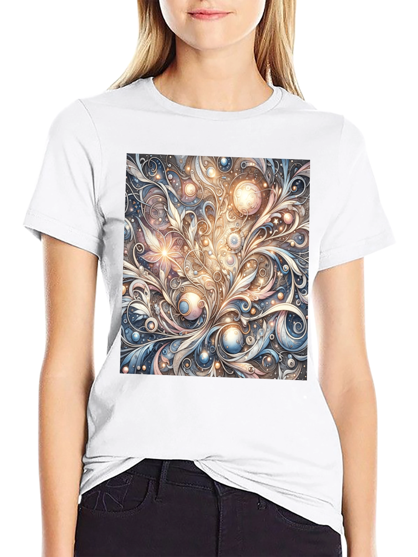 Black Art Nouveau Swirl T-Shirt: Unique Pattern Tee view 9