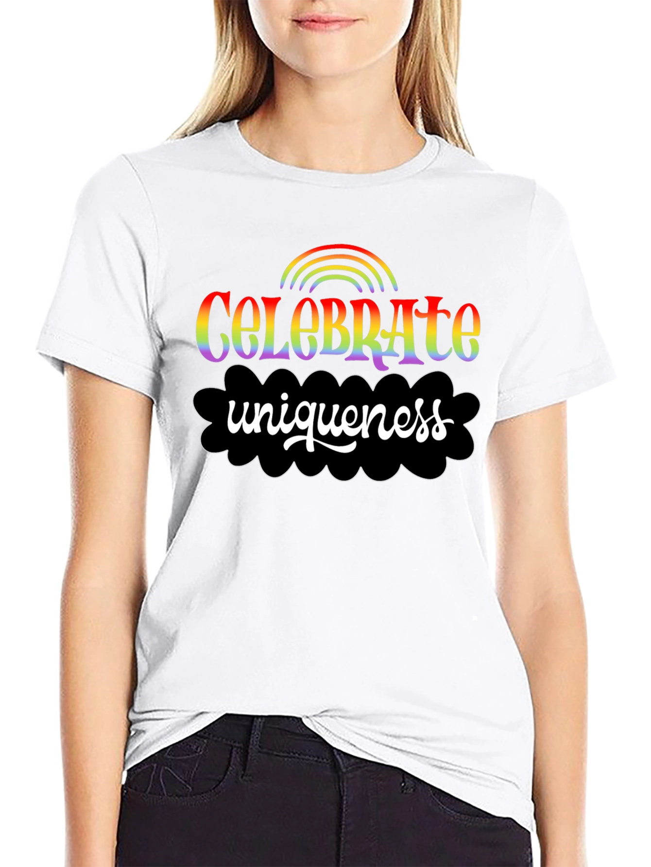 Black Celebrate Uniqueness Rainbow Graphic Tee view 9