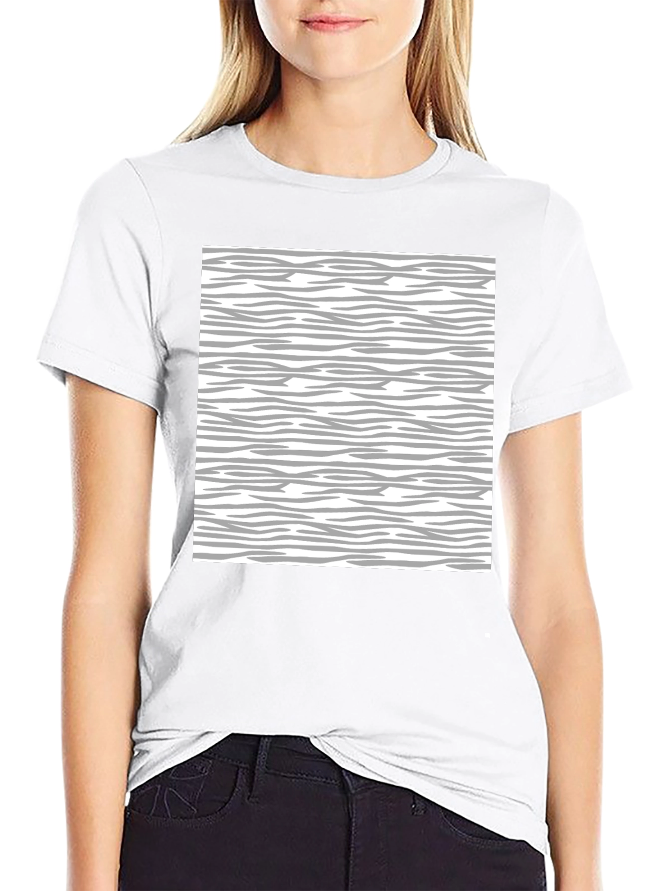 Black Abstract Zebra Striped Black T-Shirt view 9