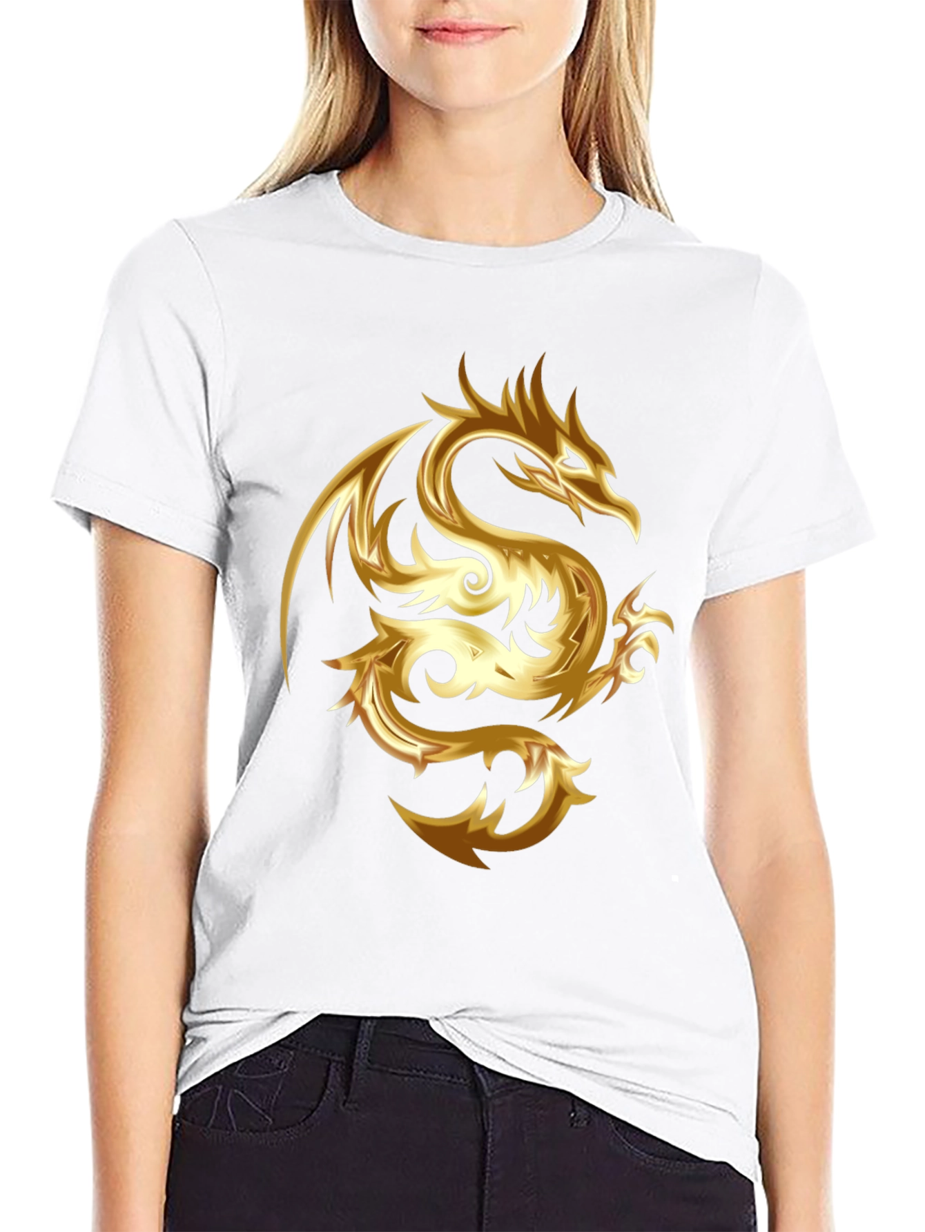 Black Gold Dragon Graphic Tee - Stylish Men's Black T-Shirt view 9