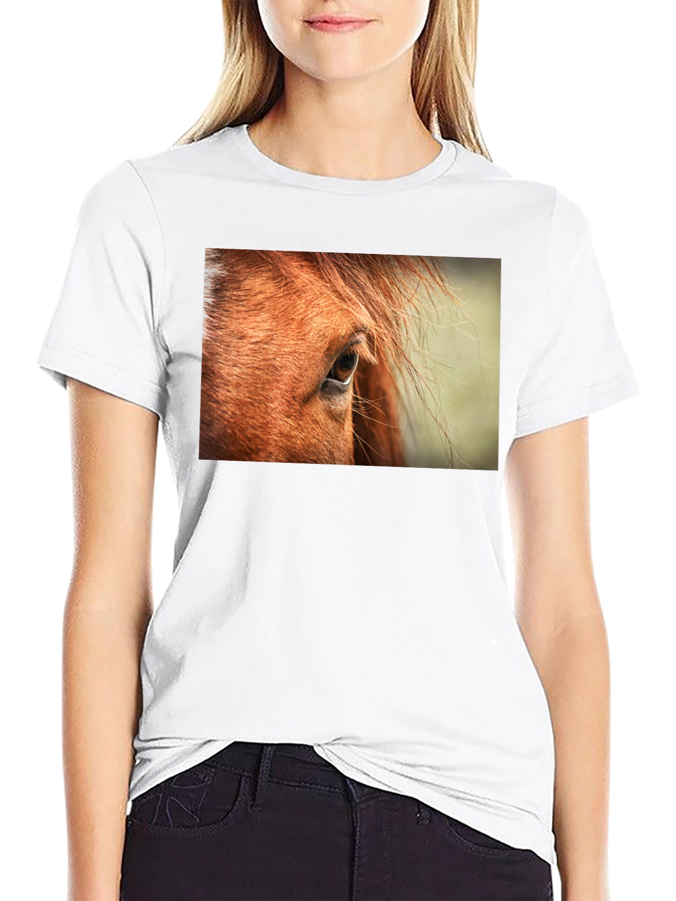 Black Horse Eye Graphic Tee - Unisex Black Cotton Shirt view 9