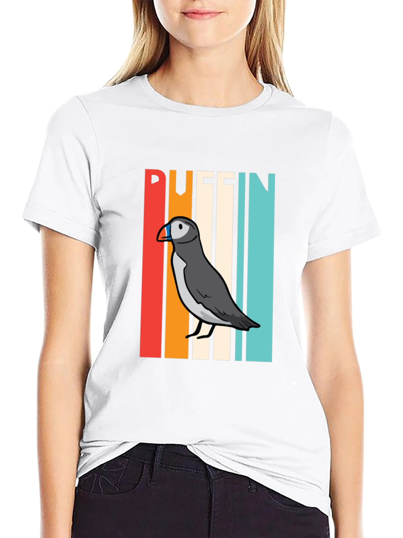 Black Retro Puffin Bird Graphic T-Shirt view 9
