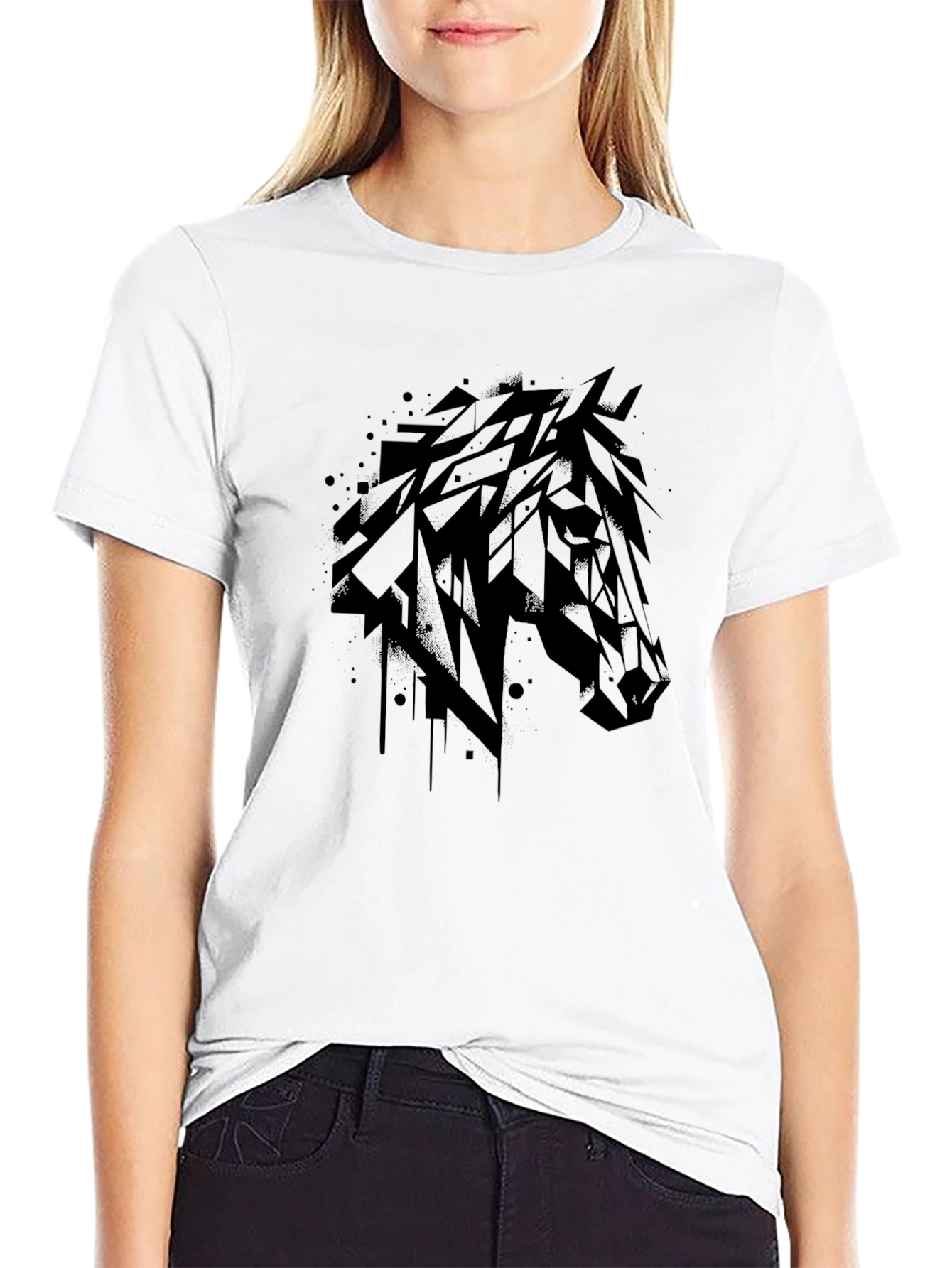 Abstract Horse Head Black T-Shirt - 9