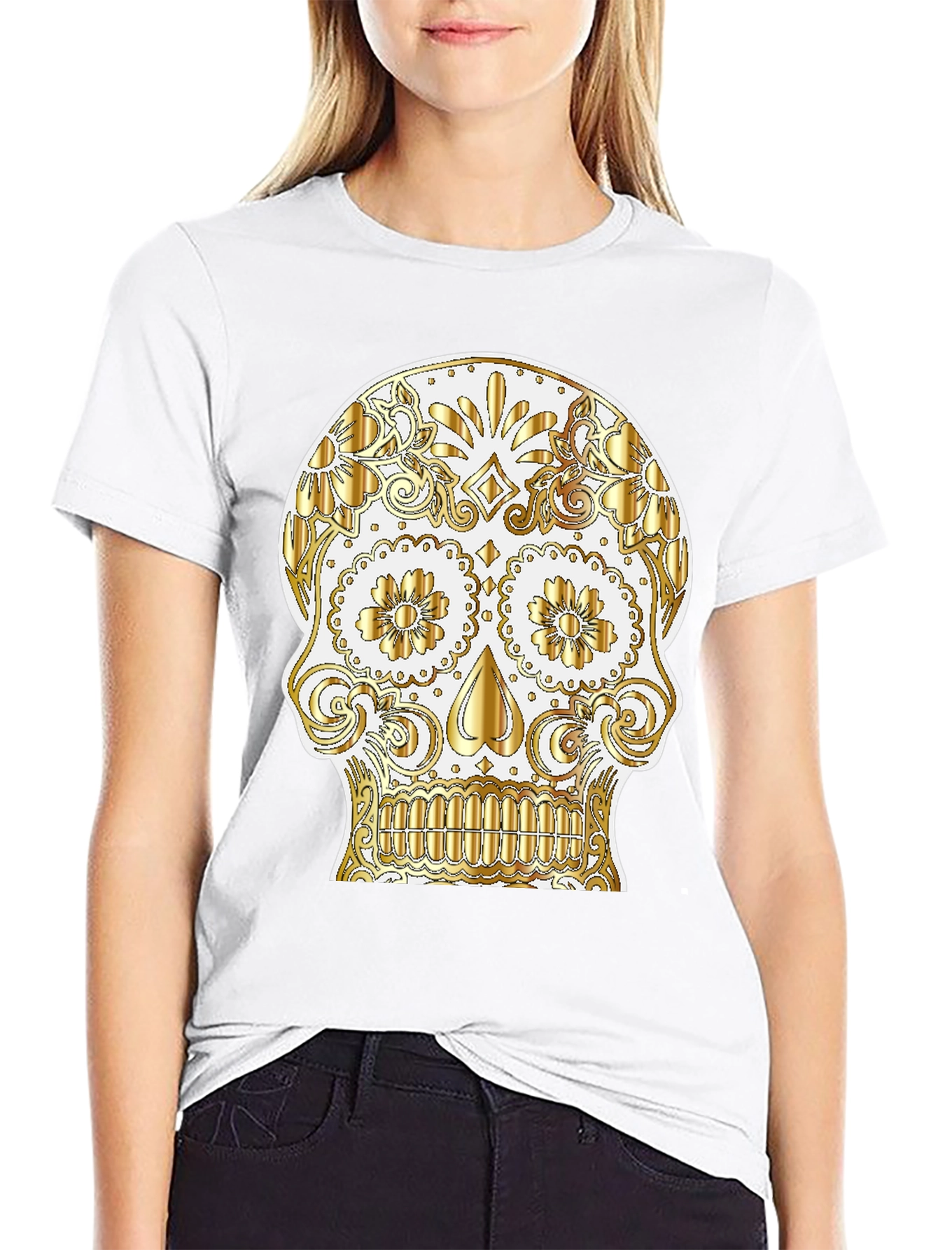 Black Sugar Skull Graphic Tee - Day of the Dead Shirt view 9