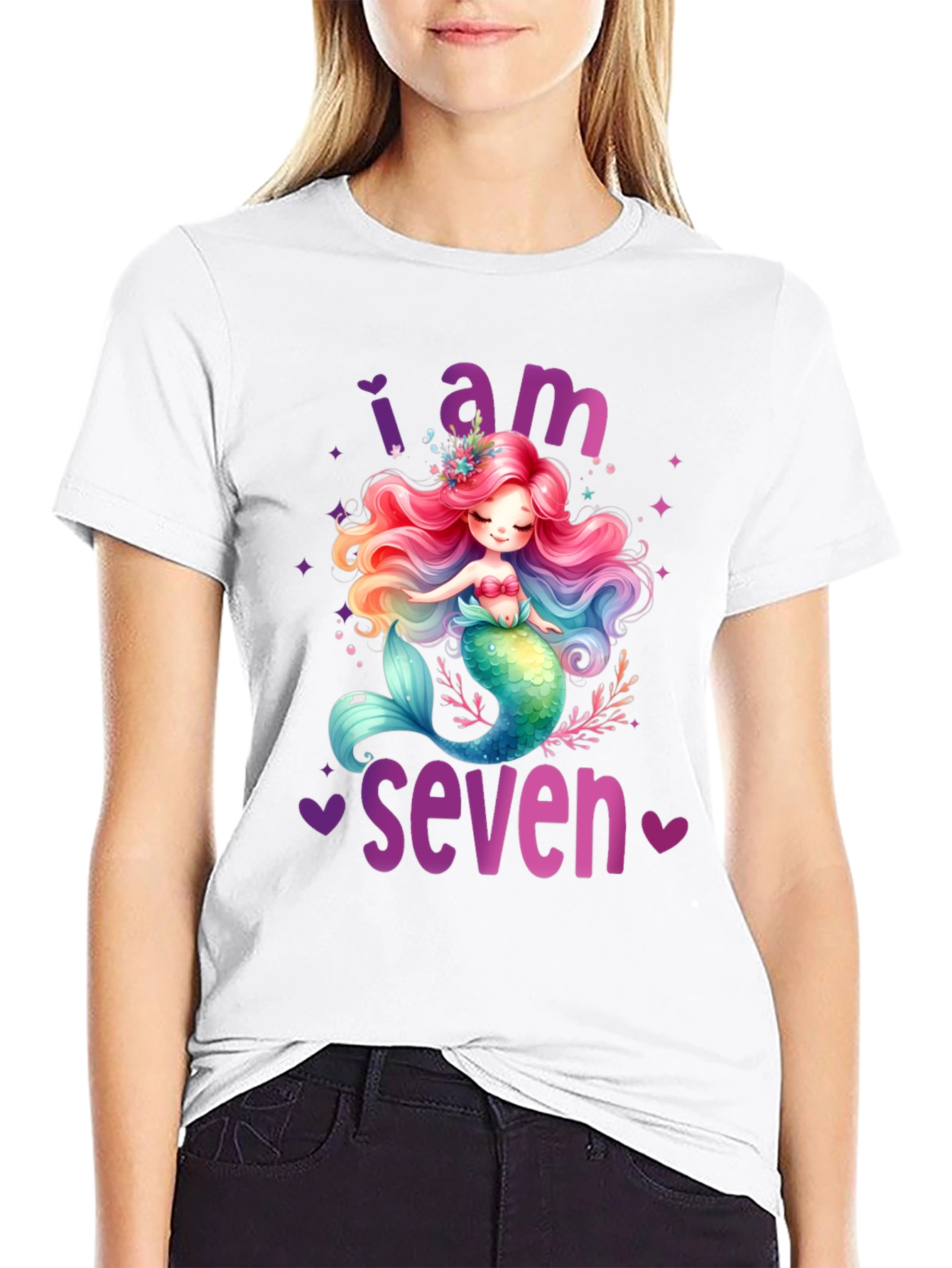 Black Mermaid Birthday T-Shirt - I Am Seven view 9