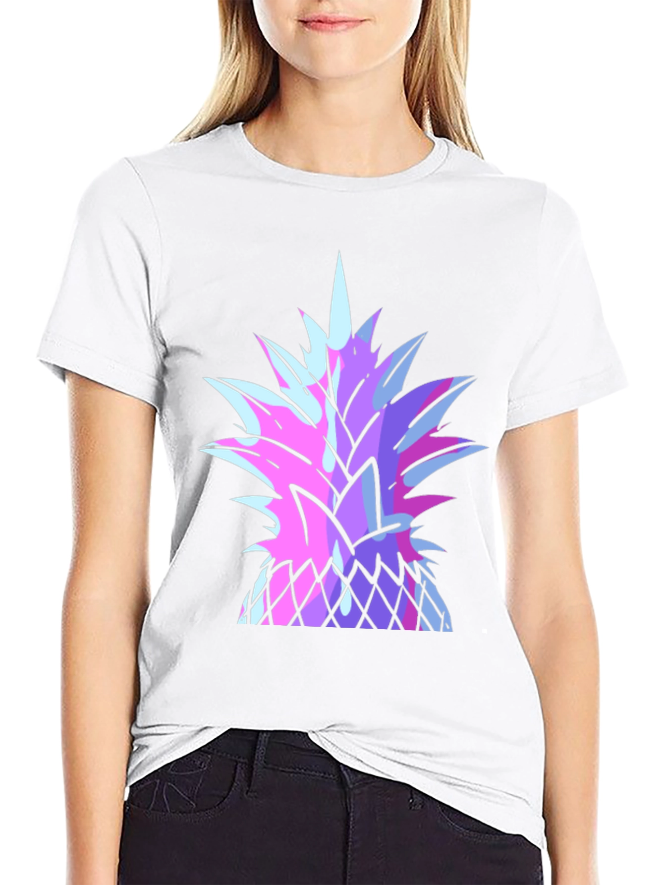 Black Vaporwave Pineapple Graphic Tee - Black Cotton T-Shirt view 9