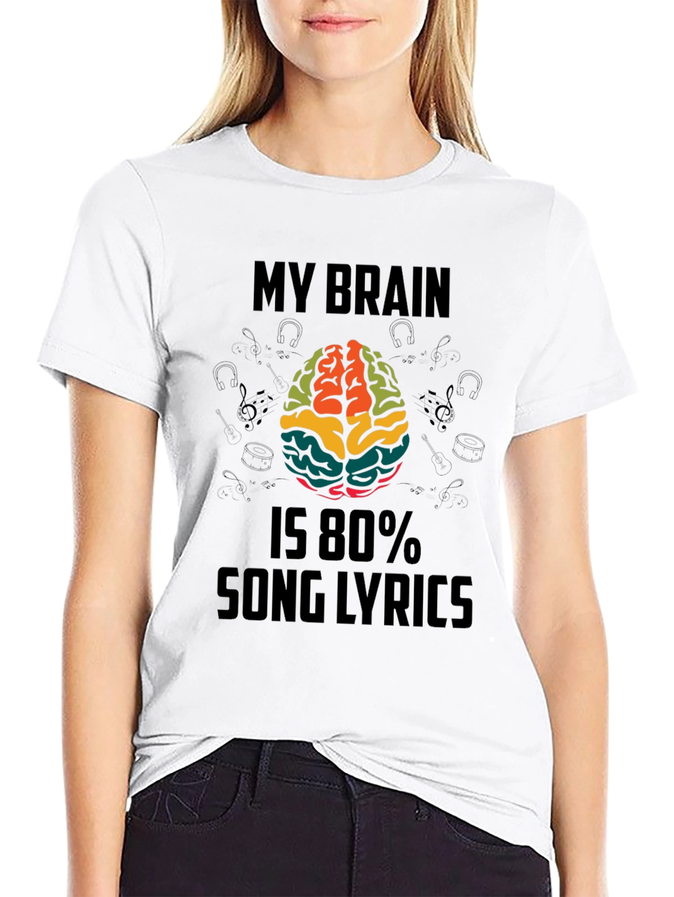 Black My Brain Is 80% Song Lyrics Funny T-Shirt view 9