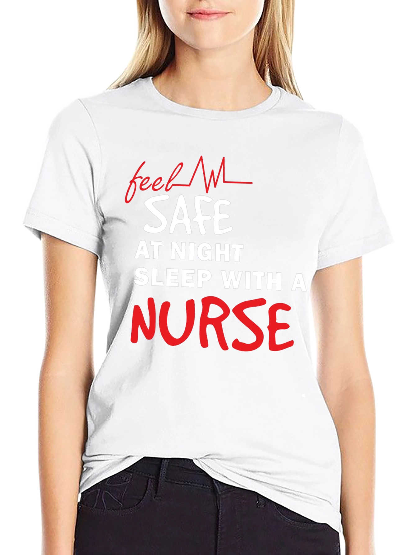 Black Funny Nurse T-Shirt - Feel Safe At Night view 9