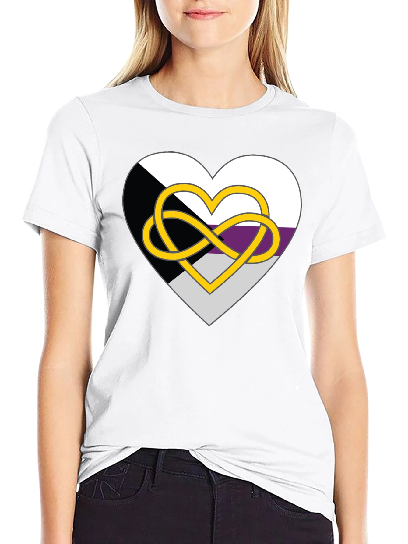 Black Demisexual Pride Heart Infinity Symbol Black T-Shirt view 9