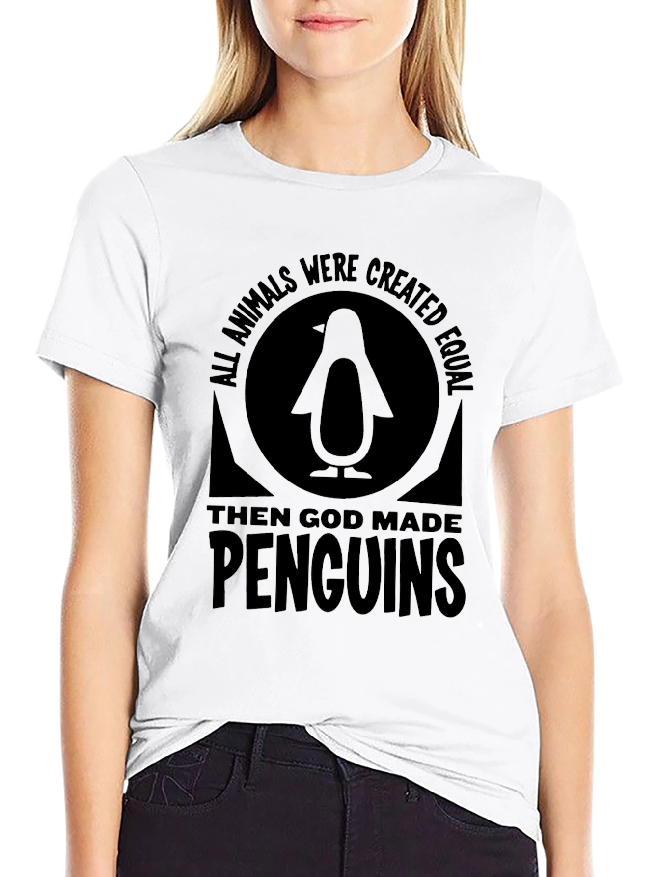 Black Penguin Graphic T-Shirt - All Animals Were Created Equal view 9