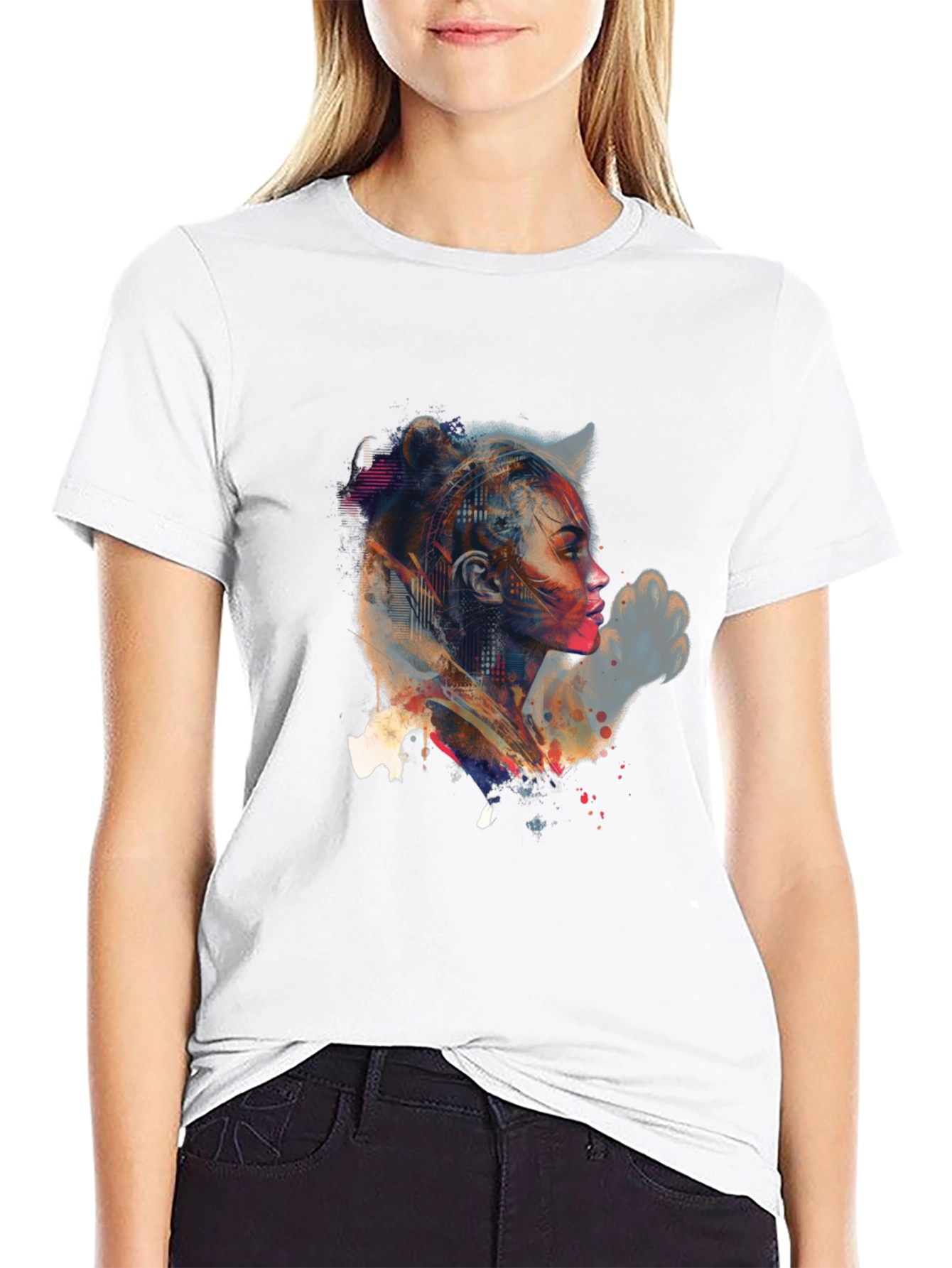 Black Abstract Woman Portrait Graphic Tee view 9