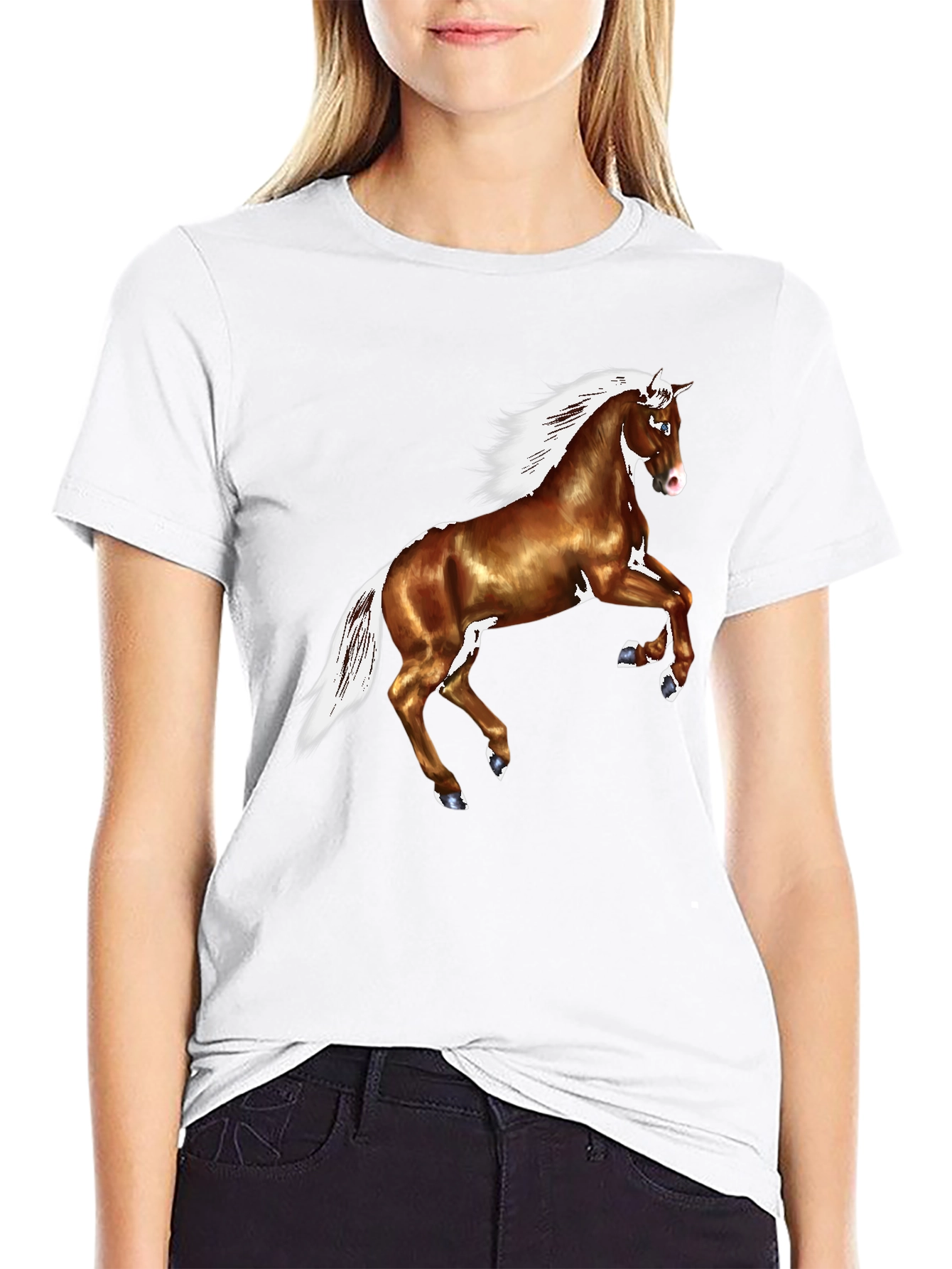 Black Horse Graphic Tee - Black Cotton Casual T-Shirt view 9