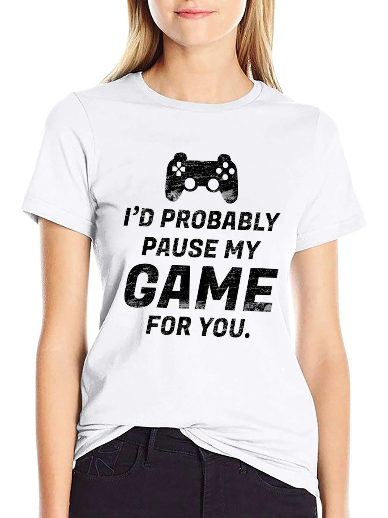 Black Gamer T-Shirt: I'd Pause My Game For You view 9