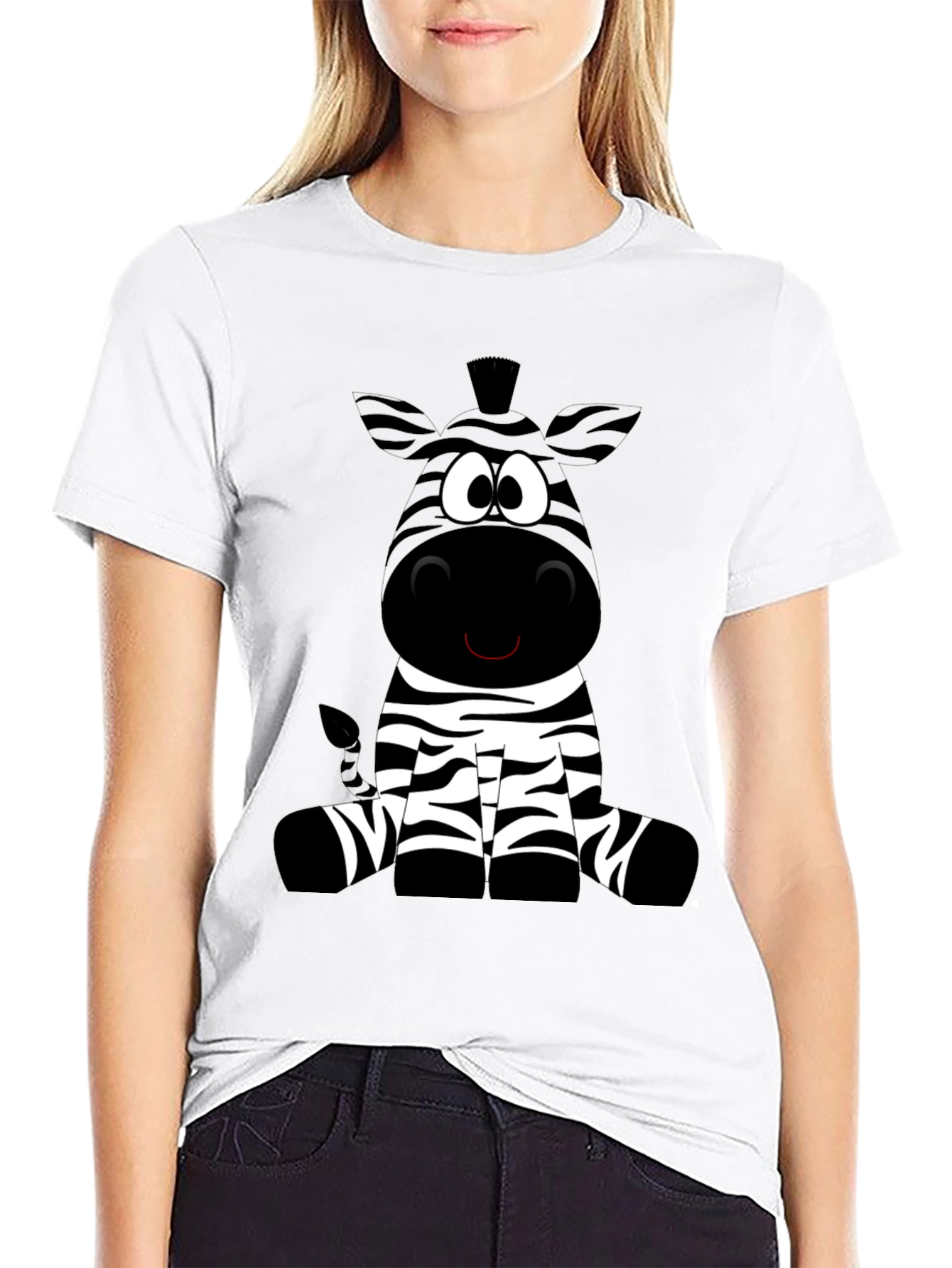 Black Cartoon Zebra Graphic Black T-Shirt view 9