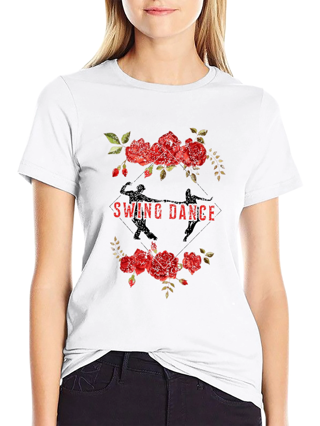 Black Swing Dance Floral Graphic Tee - Black view 9