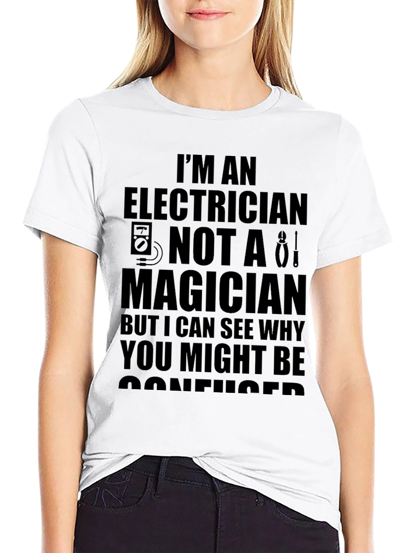 Black Electrician Humor T-Shirt - I'm an Electrician Not a Magician view 9