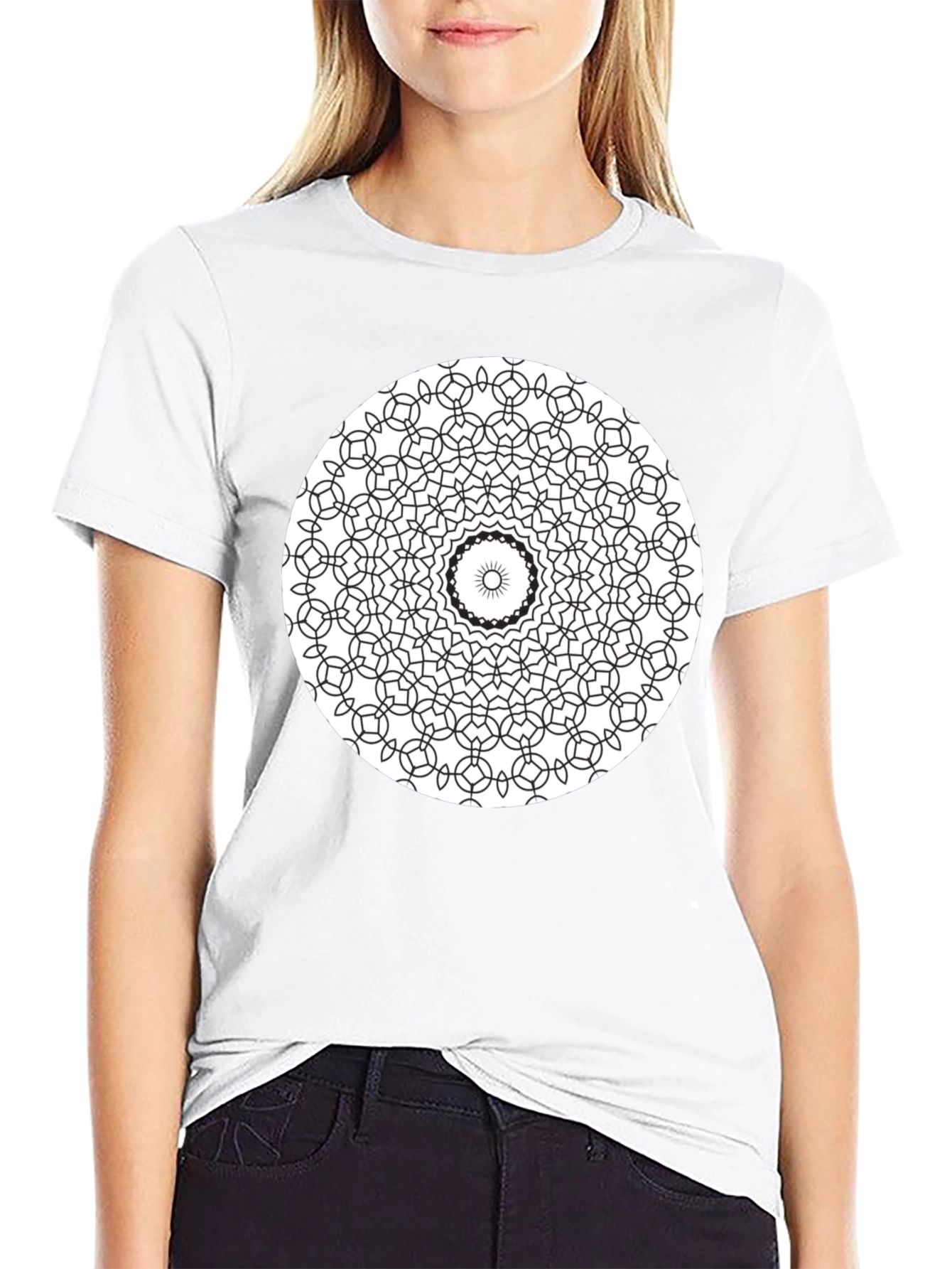 Black Black Mandala T-Shirt - Geometric Design view 9