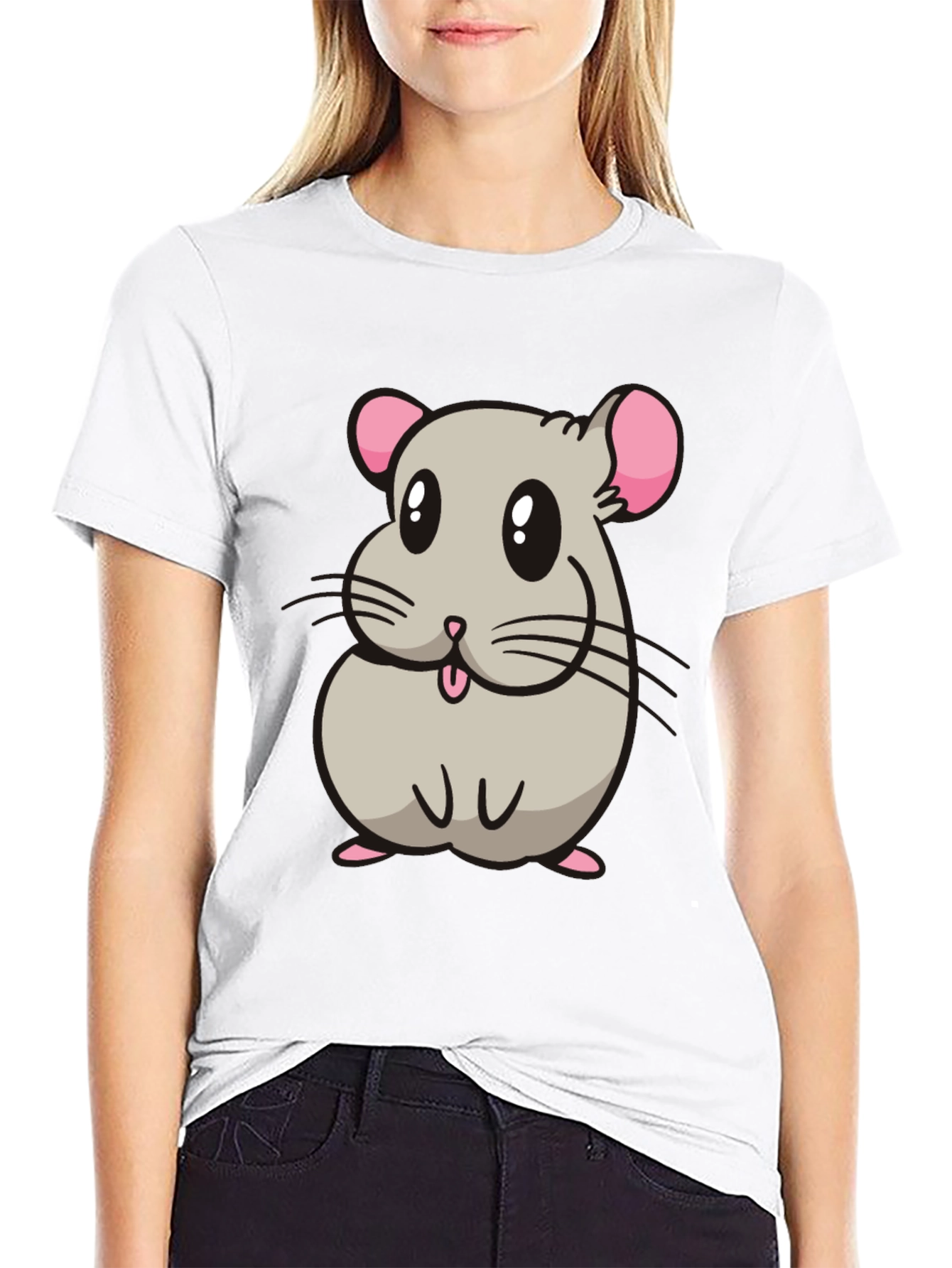 Black Cute Hamster Cartoon Graphic T-Shirt view 9