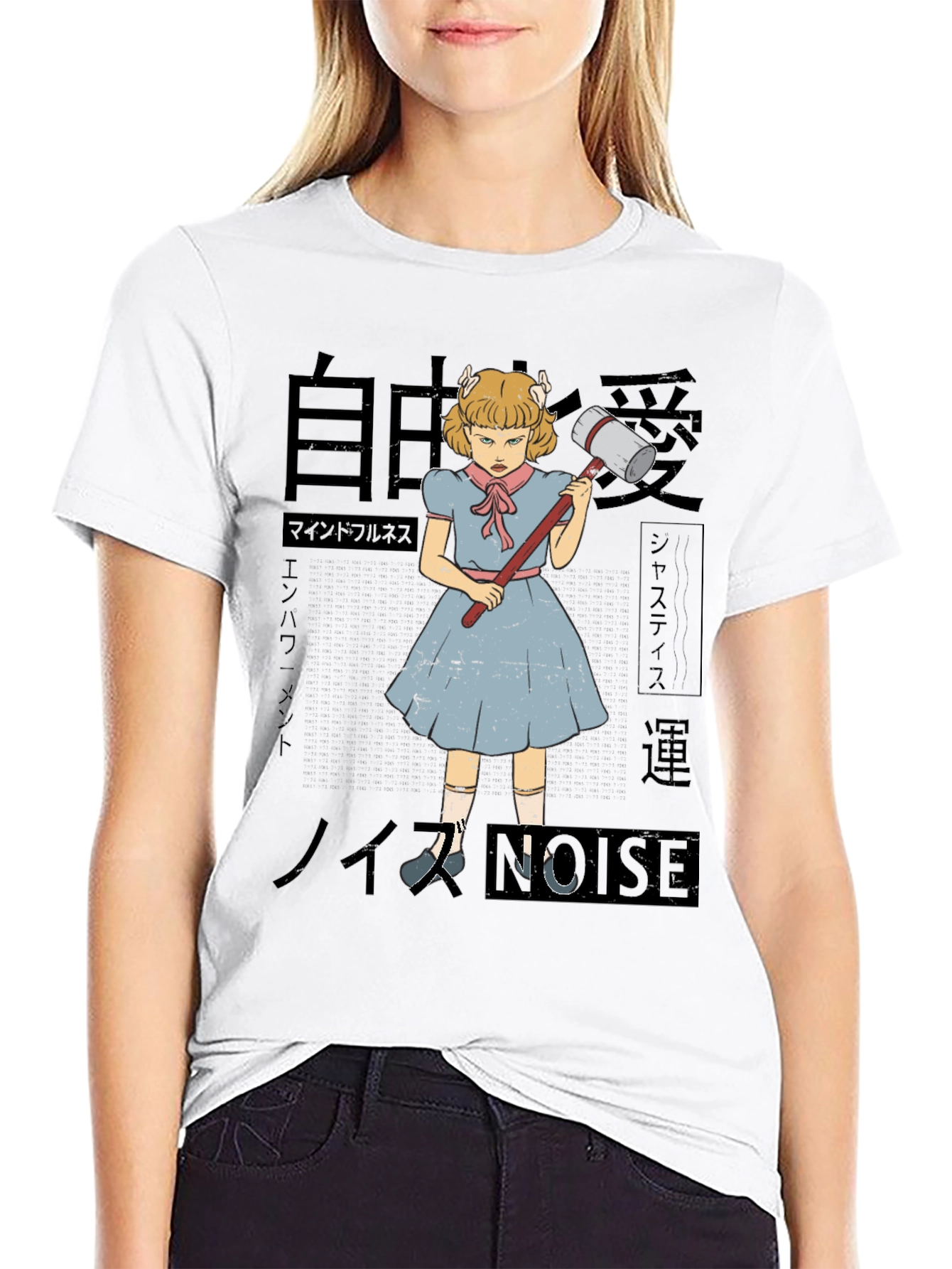 Black Anime Girl with Hammer Graphic Tee view 9