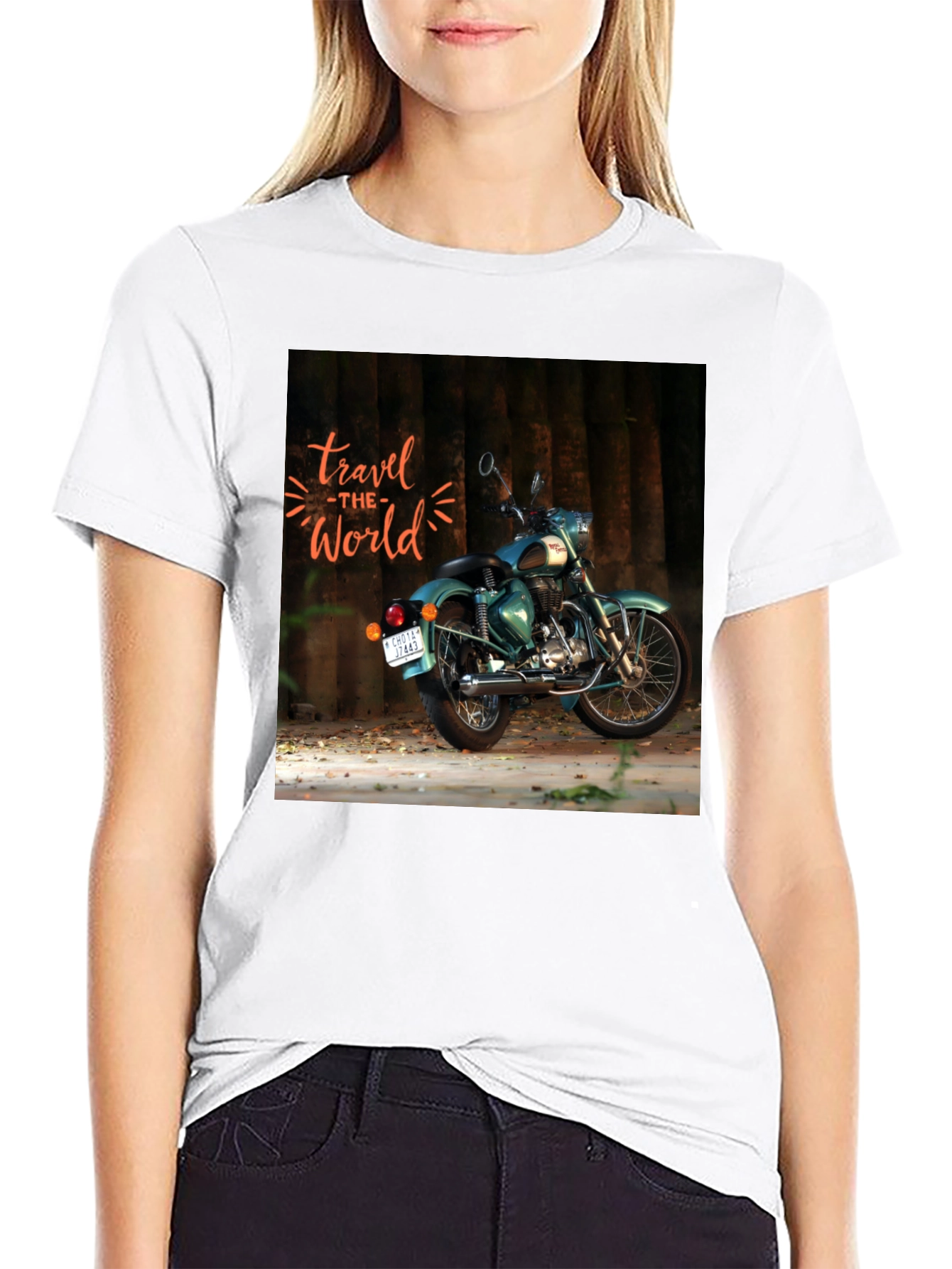 Black Travel the World Motorcycle Graphic T-Shirt view 9